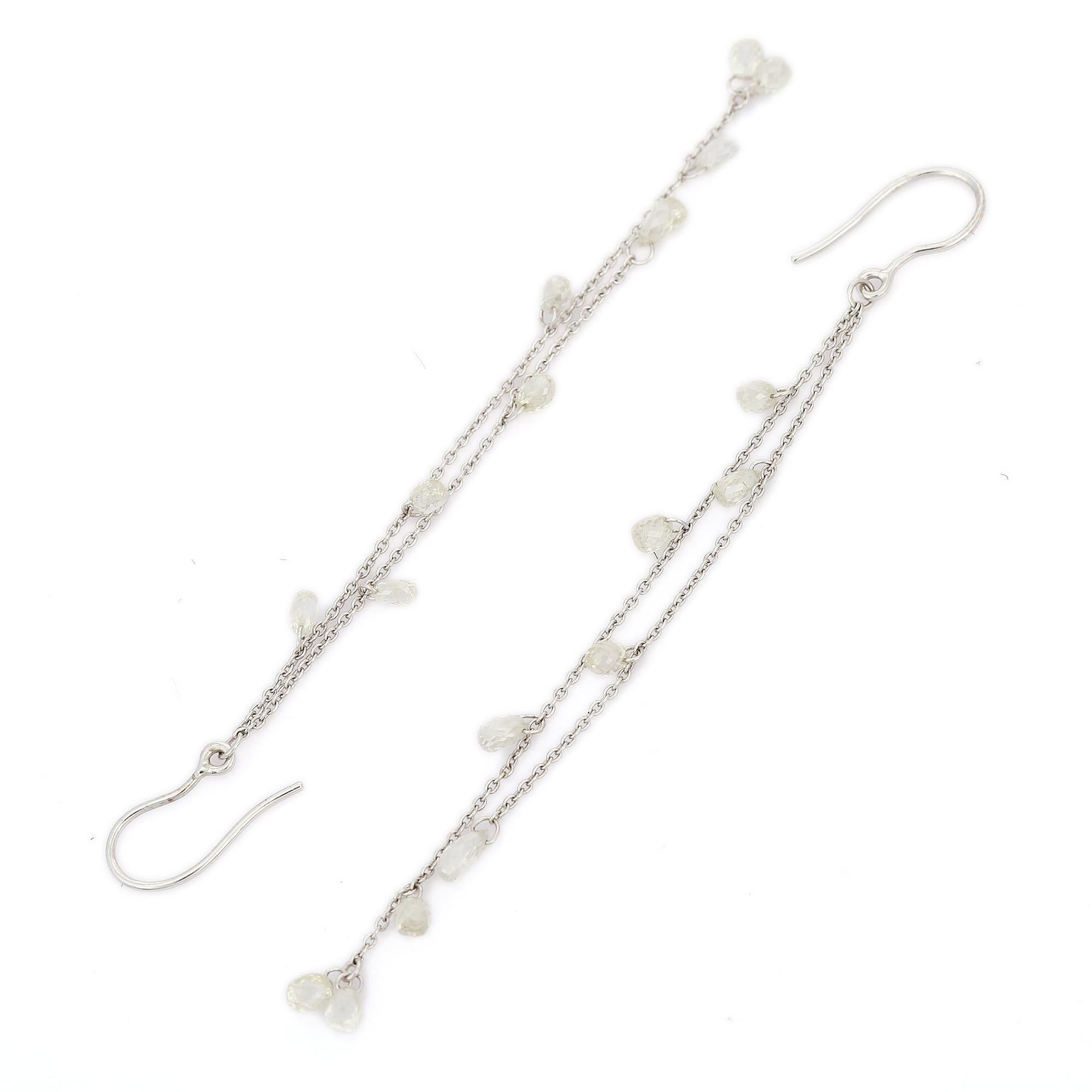 Shoulder Dust 3.17 Carat Diamond Double Chain Dangle Earrings in 18K White Gold For Sale 2