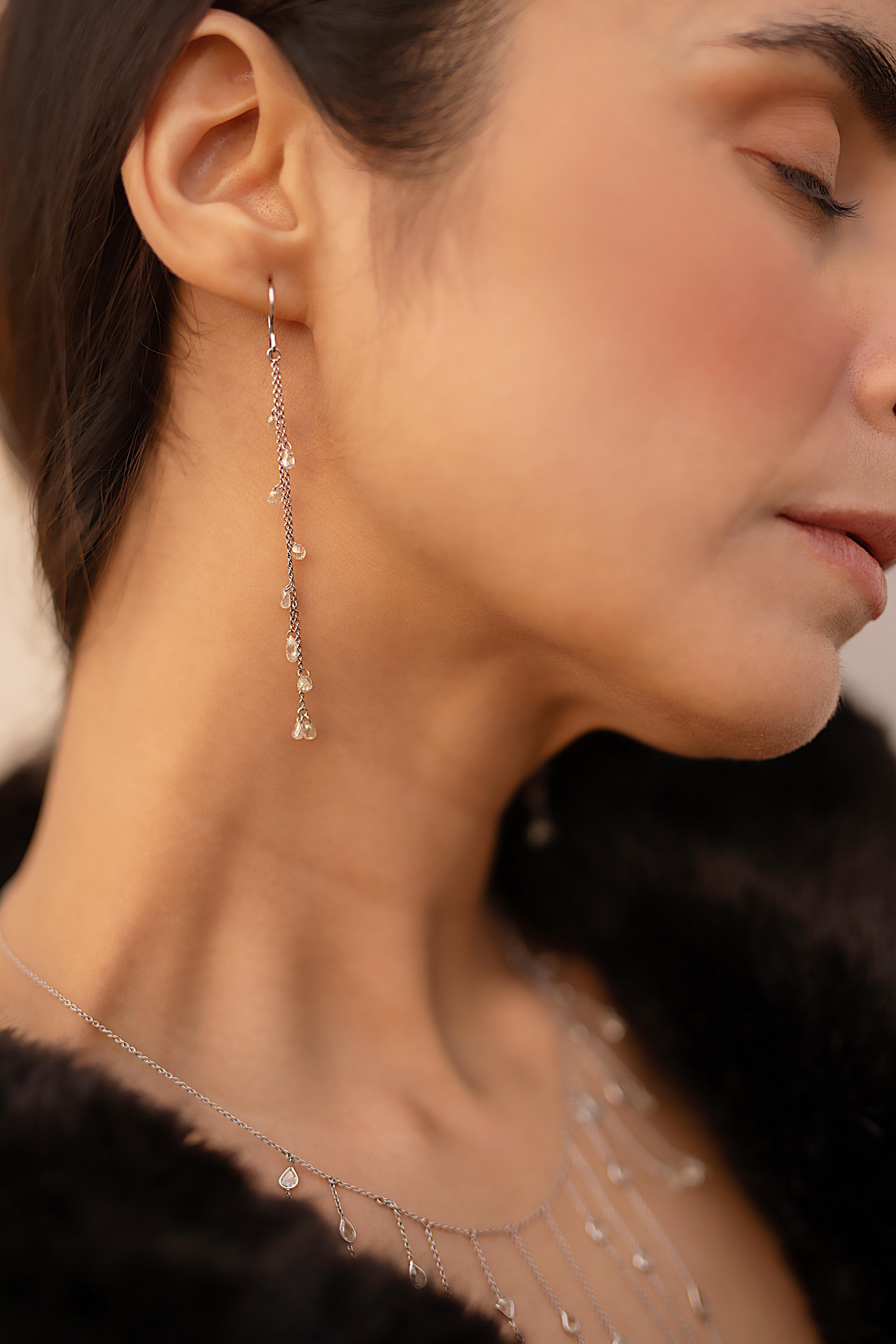 Shoulder Dust 3.17 Carat Diamond Double Chain Dangle Earrings in 18K White Gold For Sale 3