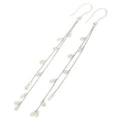 Shoulder Dust 3.17 Carat Diamond Double Chain Dangle Earrings in 18K White Gold
