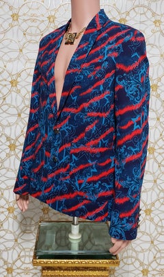 New Versace Jeans Printed Stretch Denim Blazer Jacket