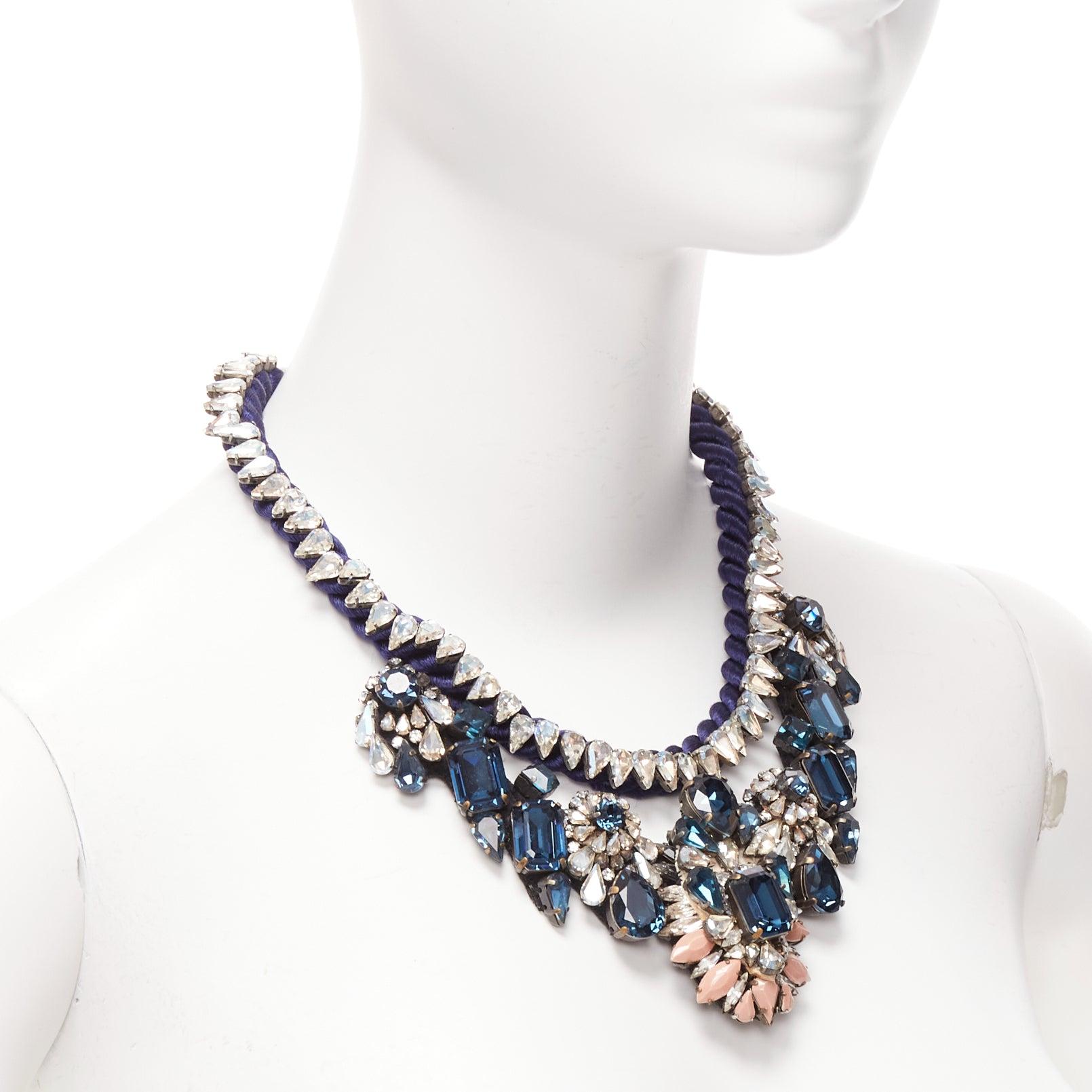 SHOUROUK blue clear bespoke crystals multi jewel rope short necklace In Good Condition In Hong Kong, NT