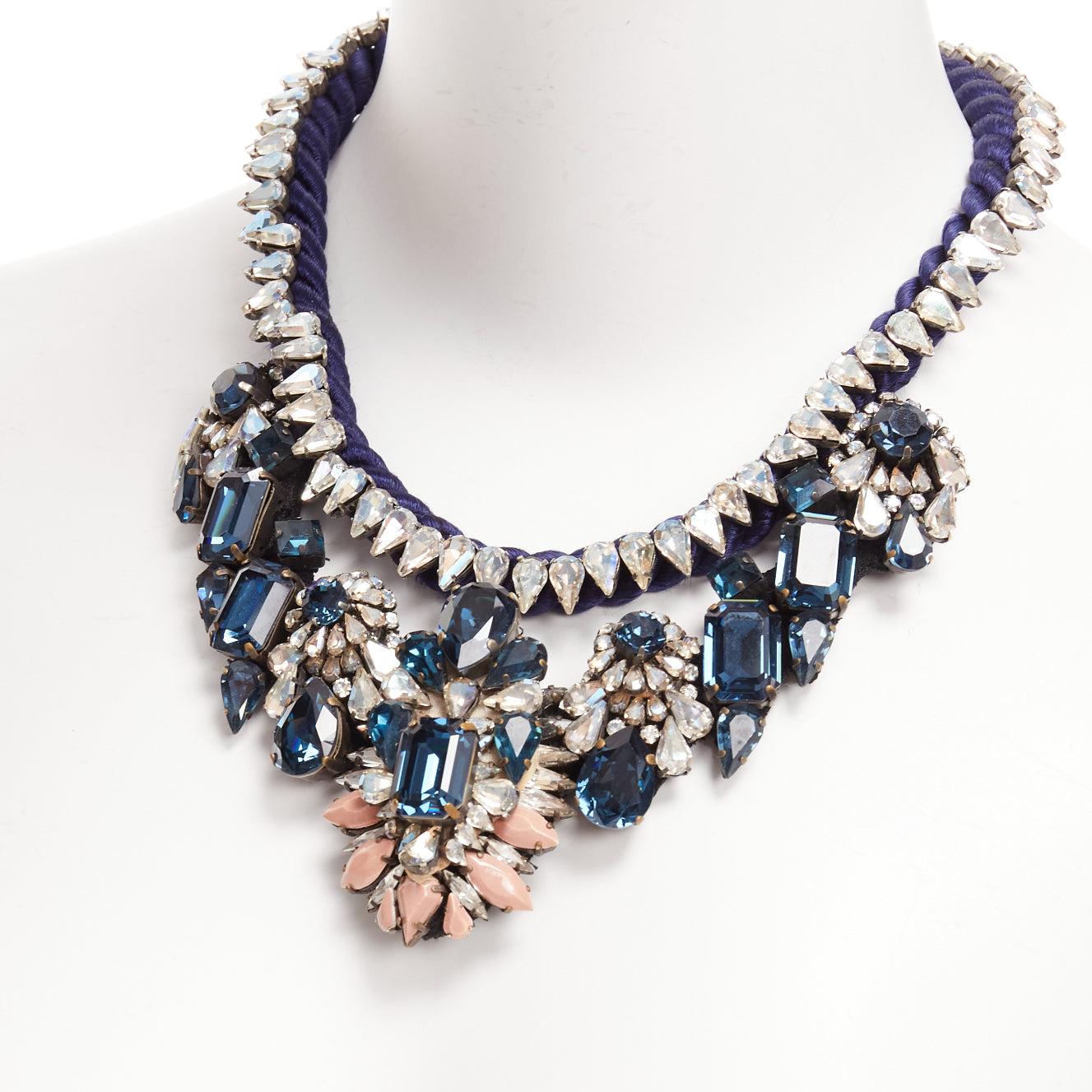 SHOUROUK blue clear bespoke crystals multi jewel rope short necklace 2