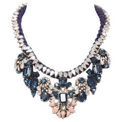 Shourouk, collana corta in corda con cristalli blu e trasparenti su misura, multi jewell