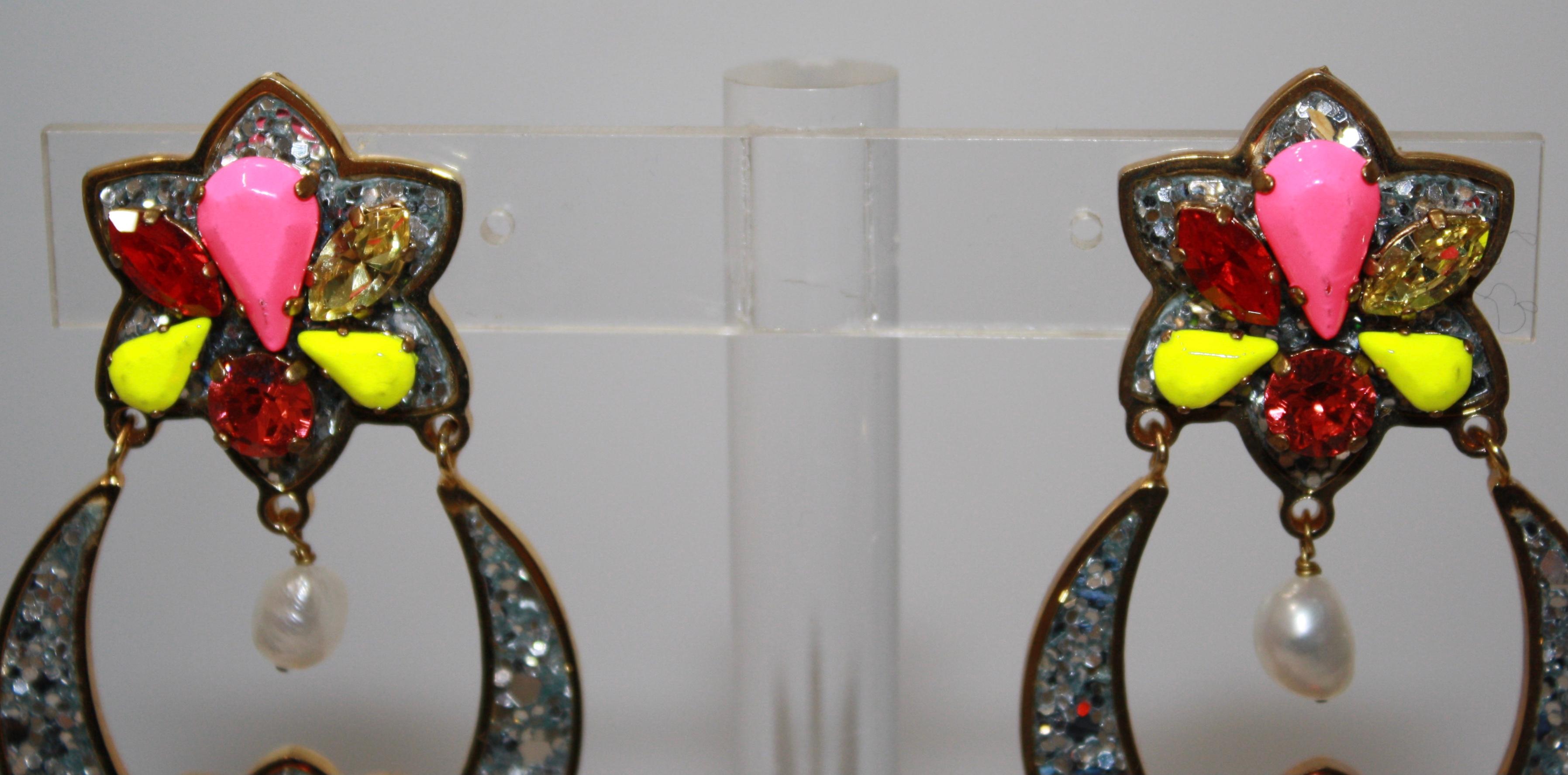 Modern Shourouk Glitter Drop Earrings For Sale