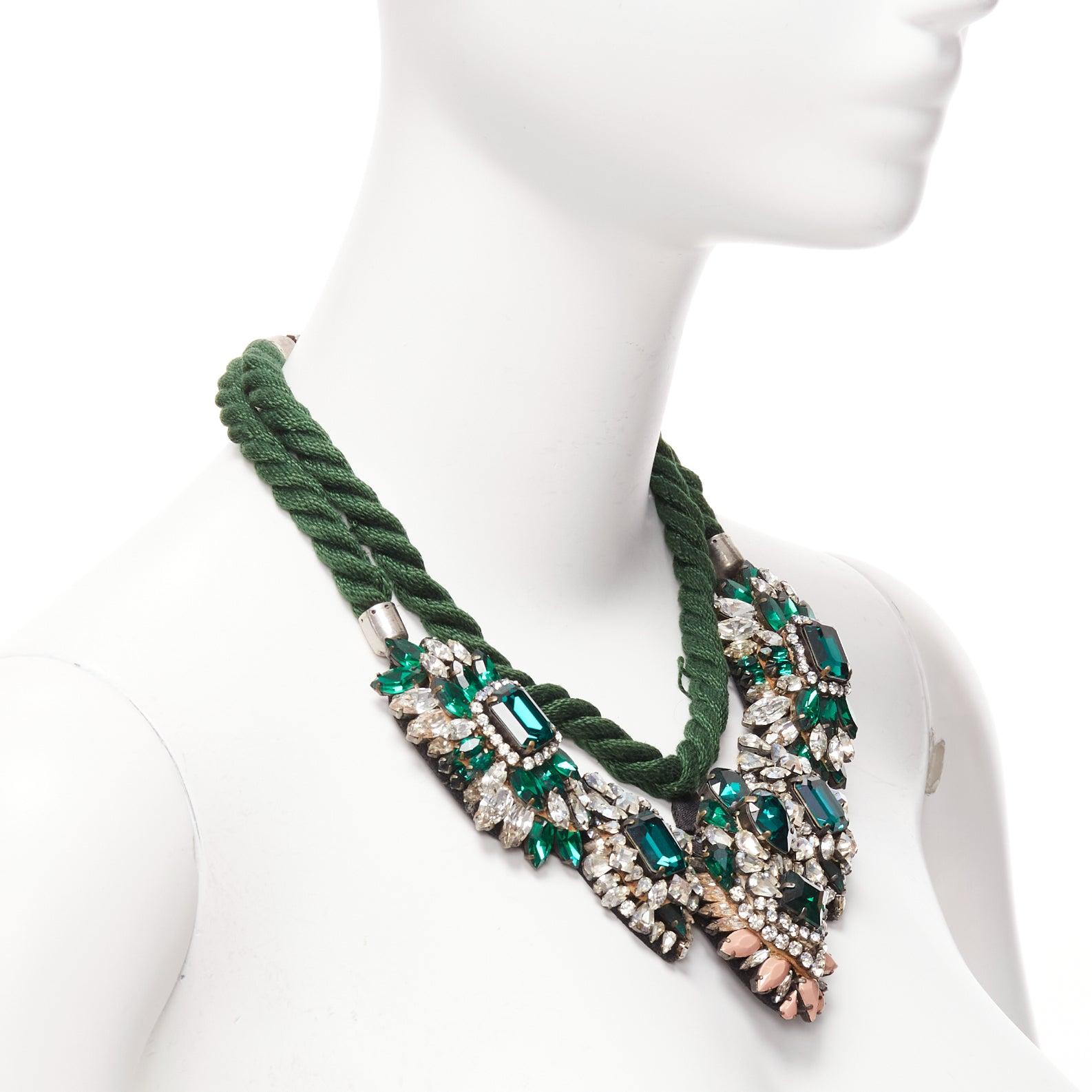 SHOUROUK green clear rhinestone crystals rope chain statement necklace In Good Condition In Hong Kong, NT