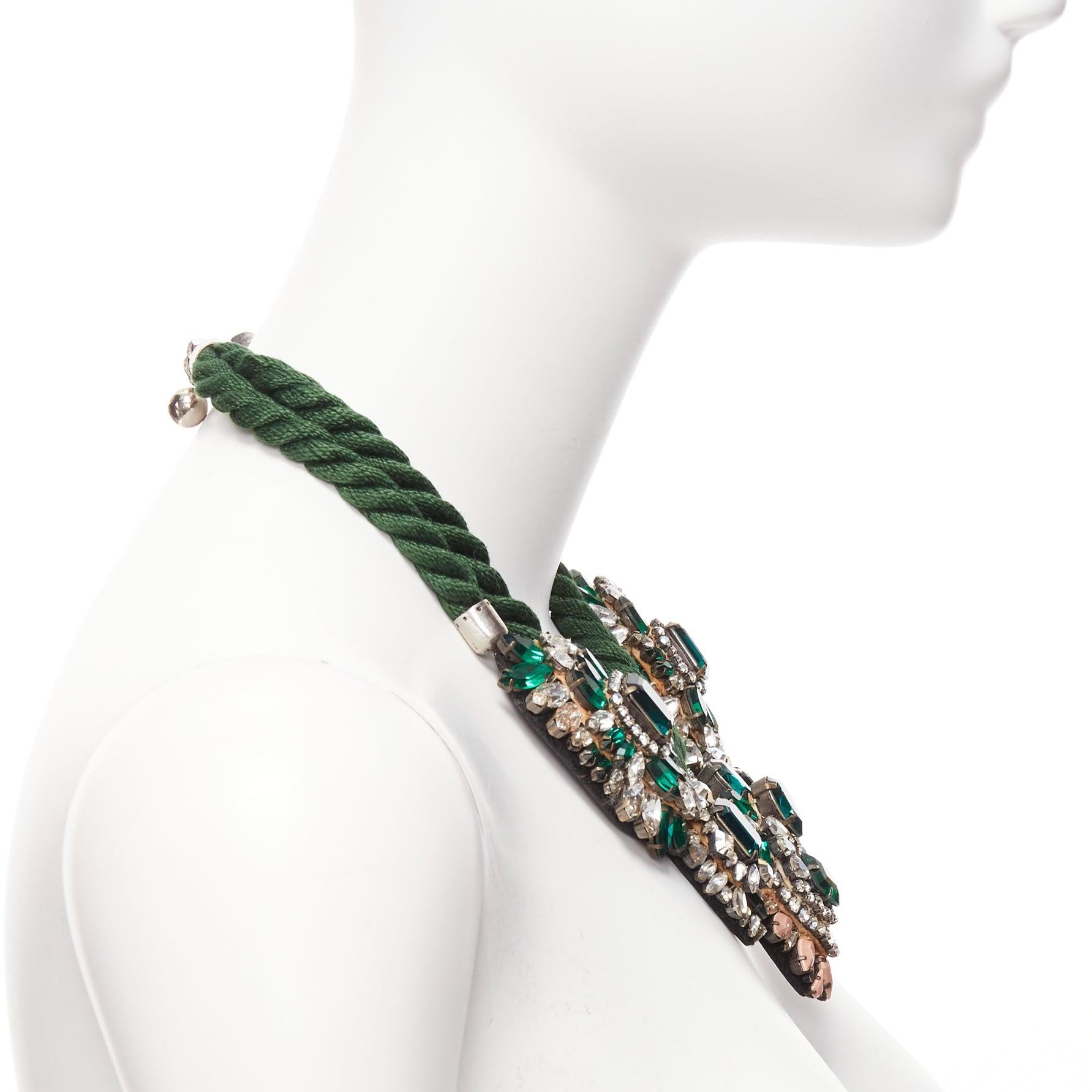 Women's SHOUROUK green clear rhinestone crystals rope chain statement necklace