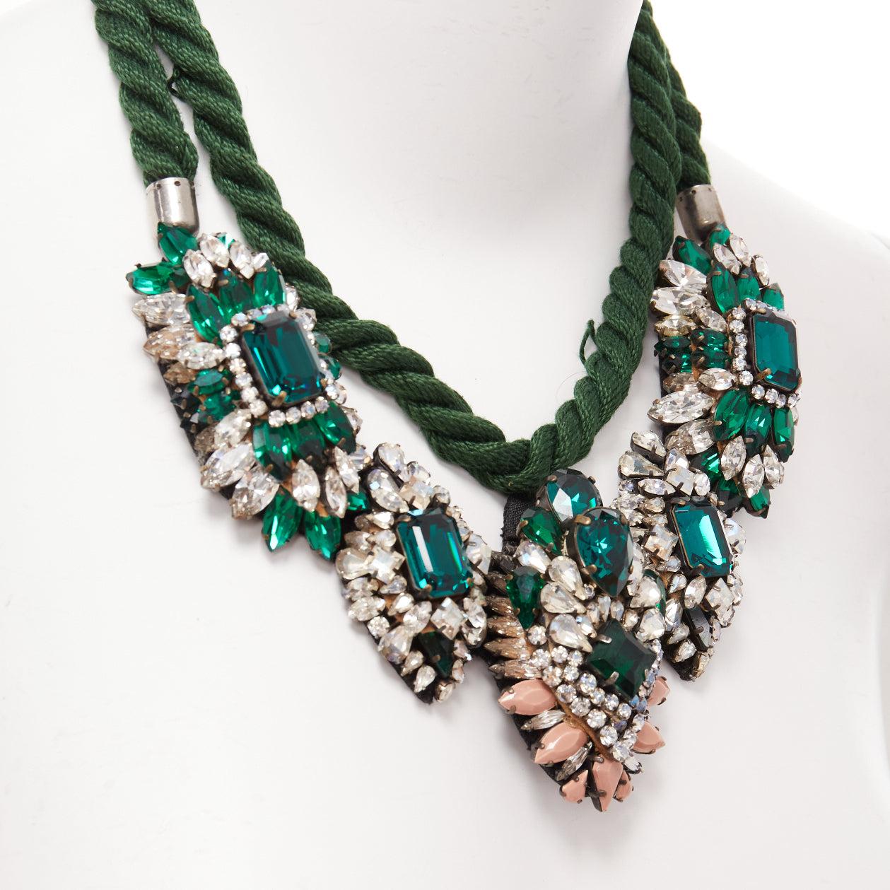 SHOUROUK green clear rhinestone crystals rope chain statement necklace 2