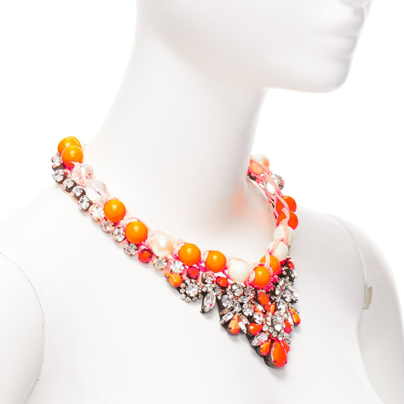 SHOUROUK neon orange clear crystal beads rope chain choker necklace In Good Condition For Sale In Hong Kong, NT