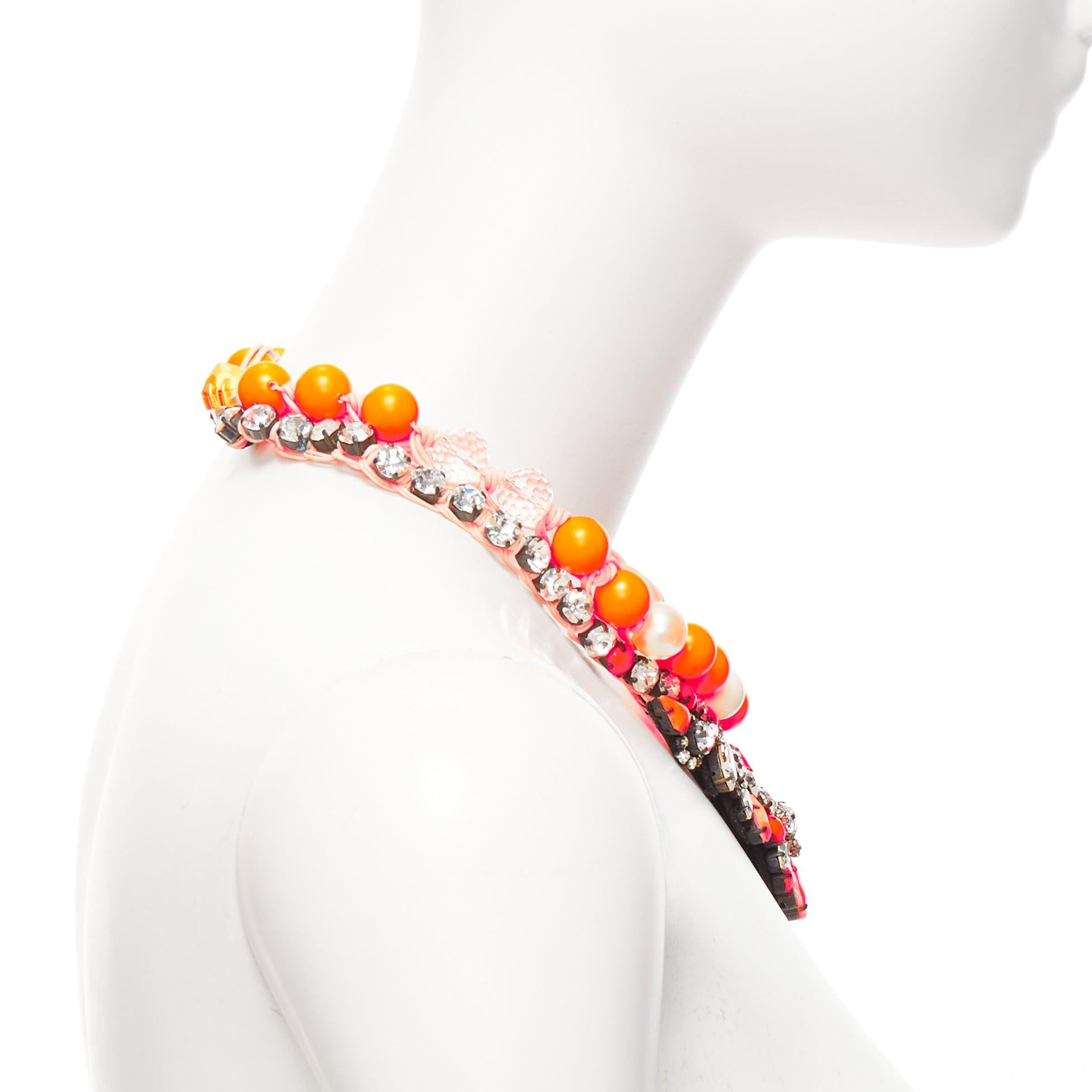 Women's SHOUROUK neon orange clear crystal beads rope chain choker necklace For Sale