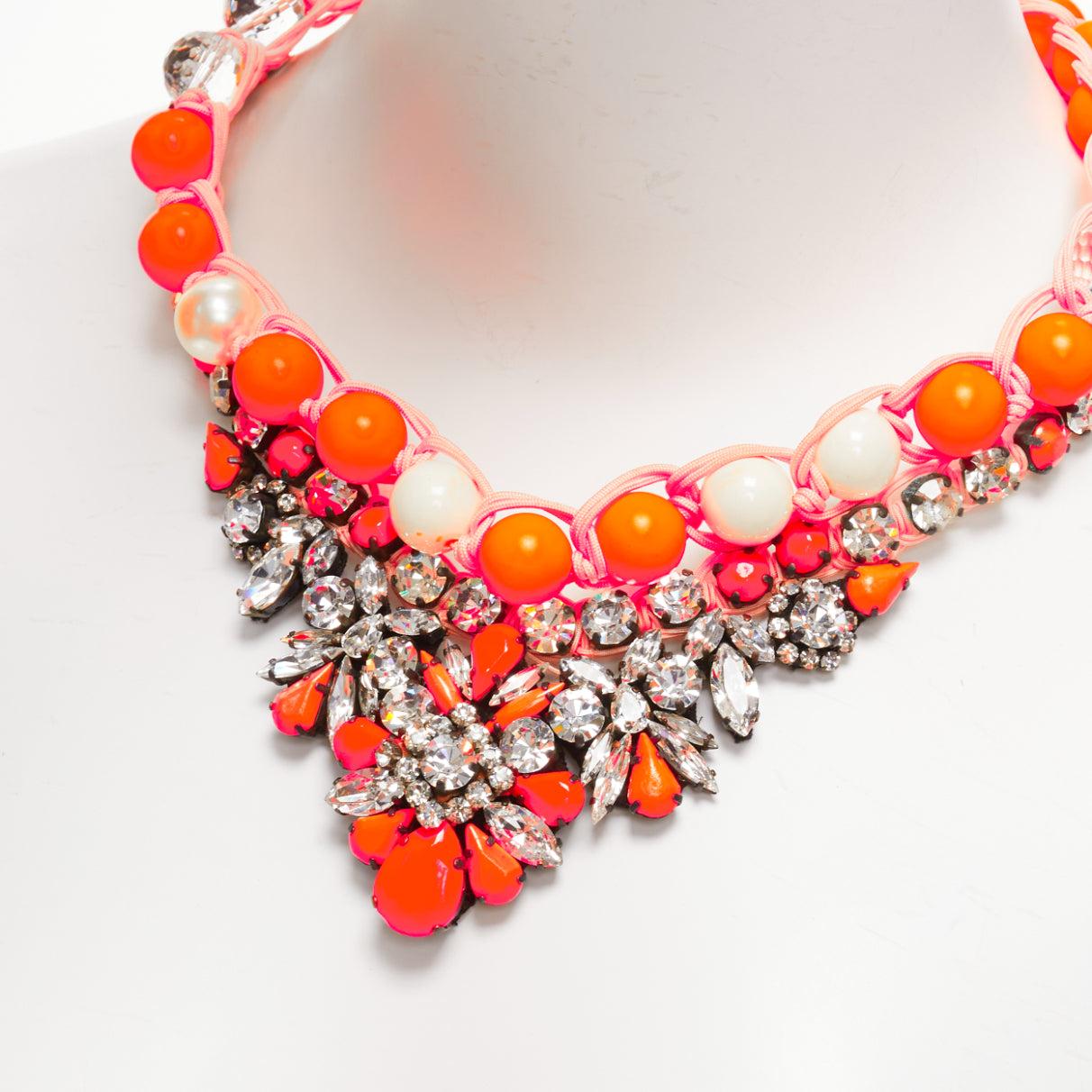 SHOUROUK neon orange clear crystal beads rope chain choker necklace For Sale 2