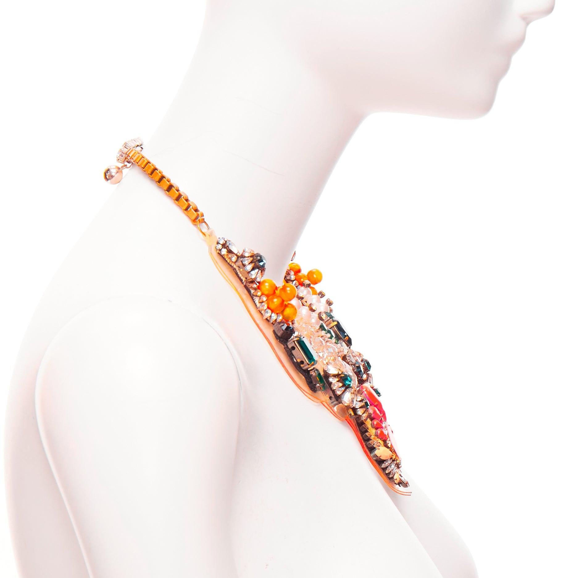 Women's SHOUROUK neon orange multicolor beads pvc jewel short necklace For Sale