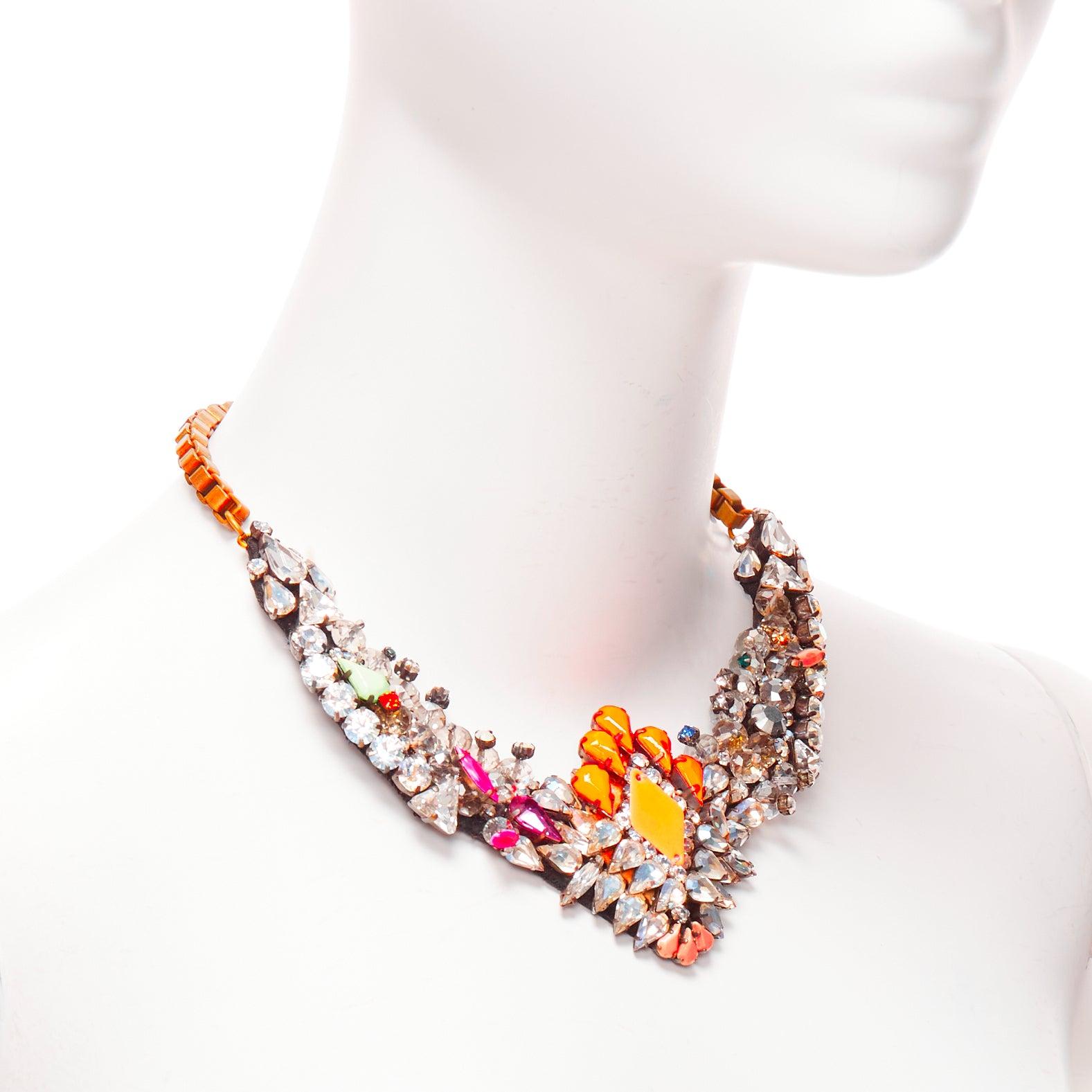 SHOUROUK neon orange pink clear crystals multi jewel short necklace In Good Condition For Sale In Hong Kong, NT