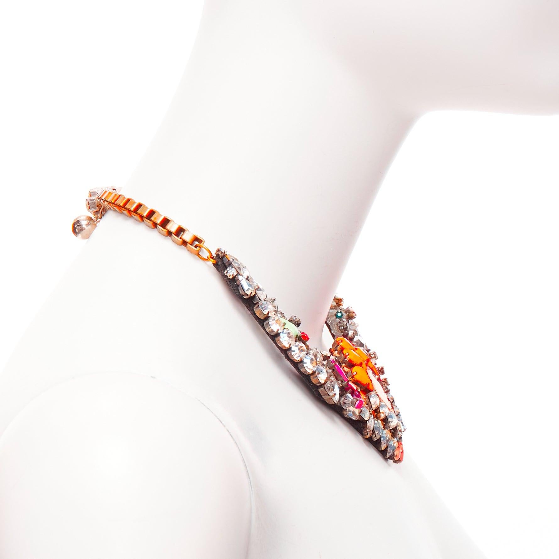 Women's SHOUROUK neon orange pink clear crystals multi jewel short necklace For Sale