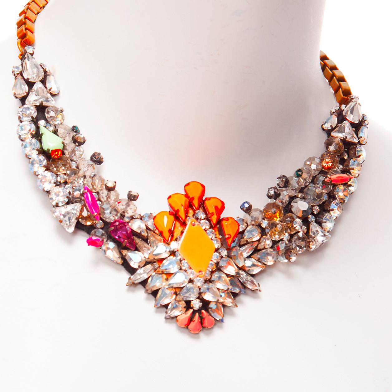 SHOUROUK neon orange pink clear crystals multi jewel short necklace For Sale 1