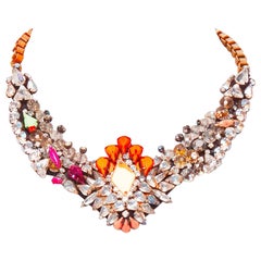 Shourouk collier court néon orange rose cristaux clairs multi bijou