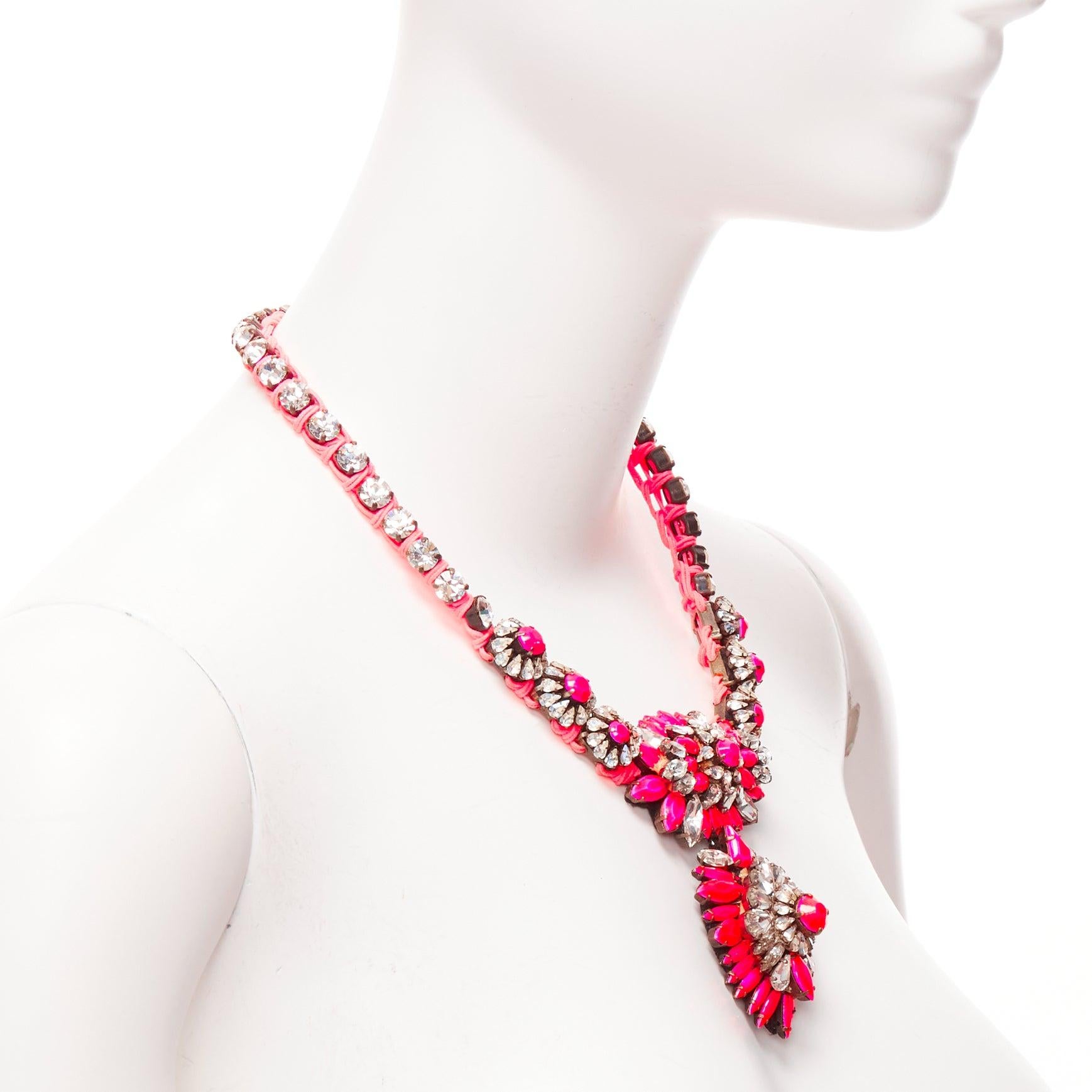 SHOUROUK neon pink clear crystal charm rope chain short necklace In Good Condition For Sale In Hong Kong, NT