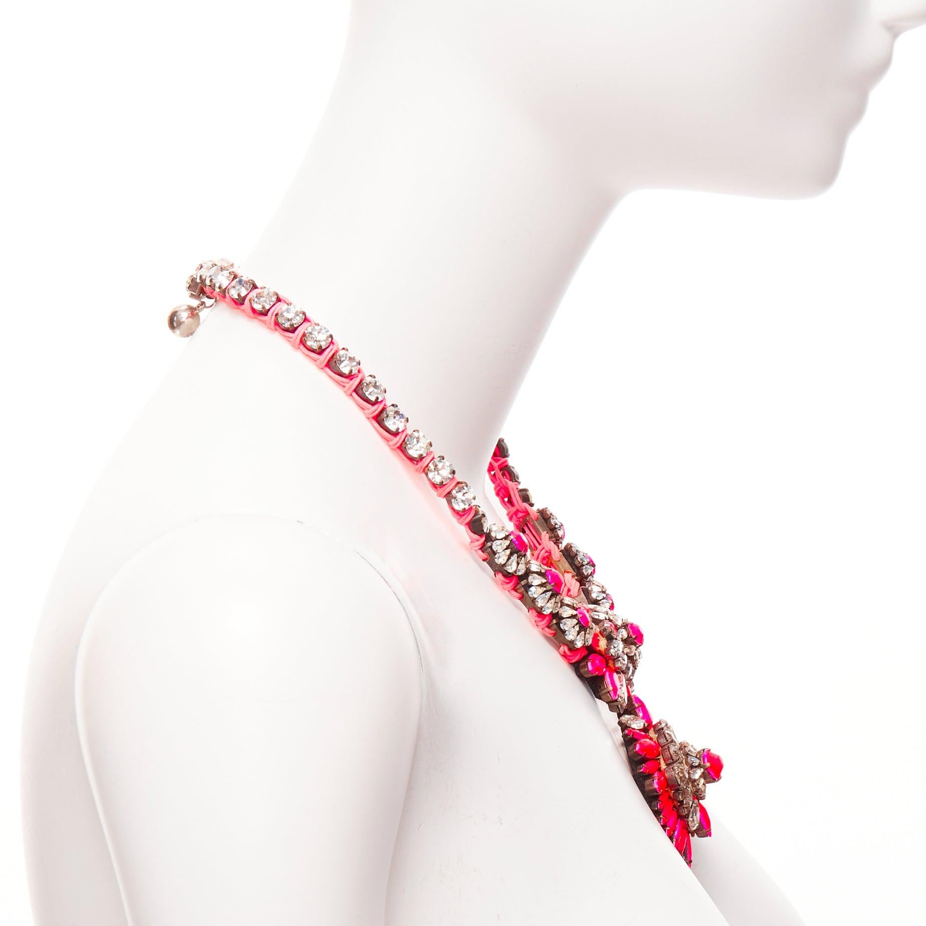 SHOUROUK neon pink clear crystal charm rope chain short necklace In Good Condition For Sale In Hong Kong, NT