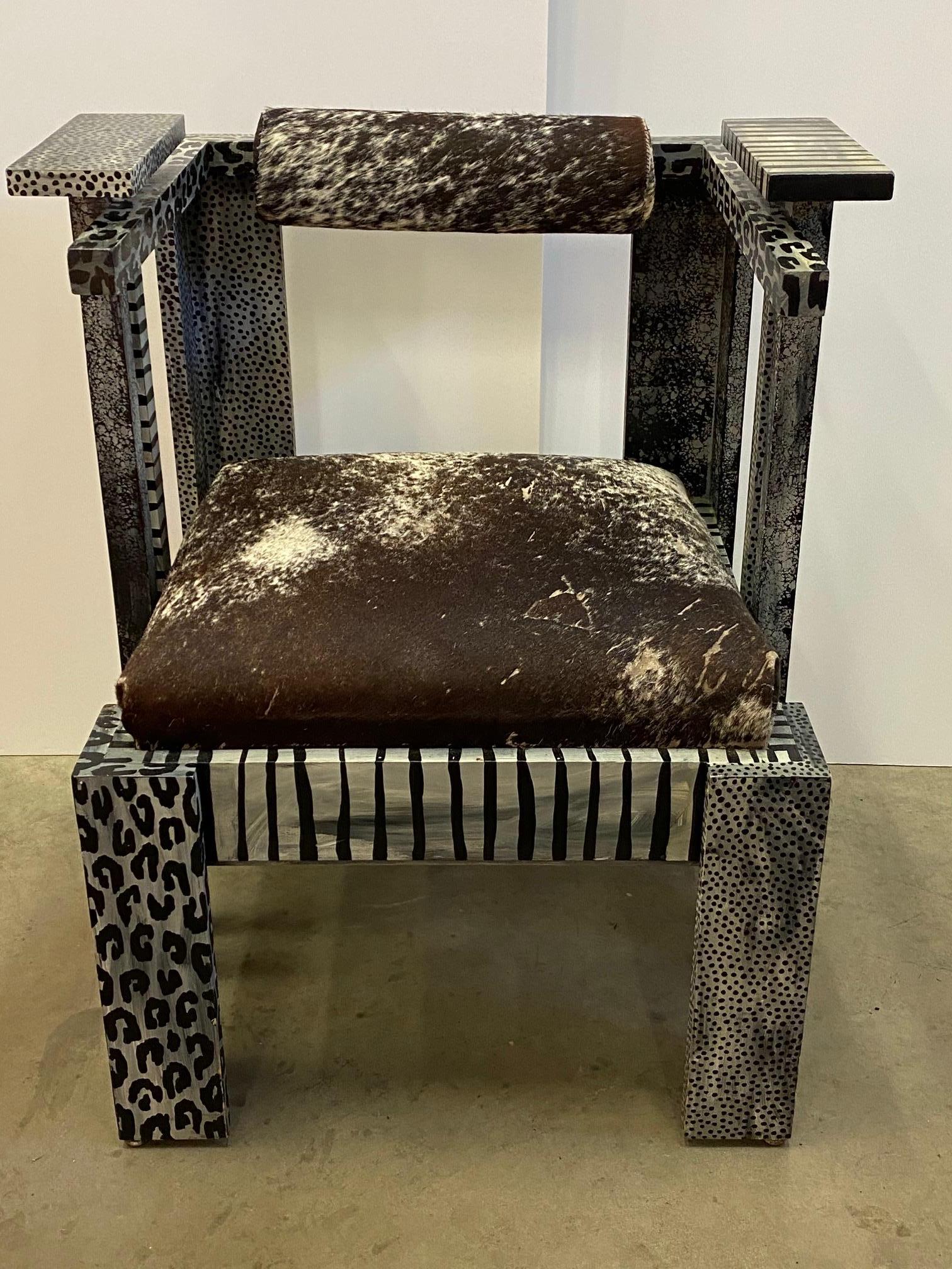 Show Stealer Artisan Made Painted and Cowhide Armchair 1