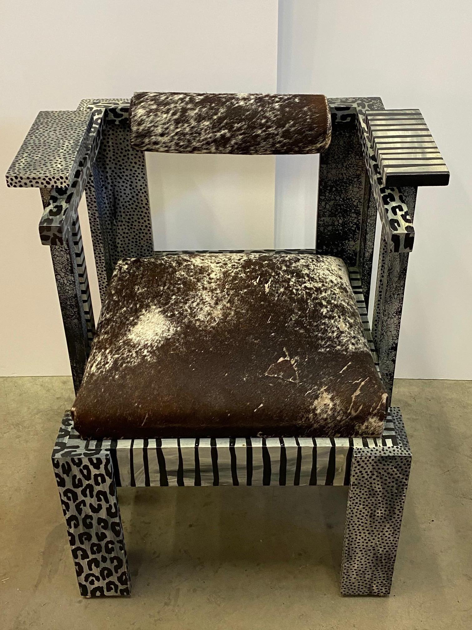 Show Stealer Artisan Made Painted and Cowhide Armchair 4