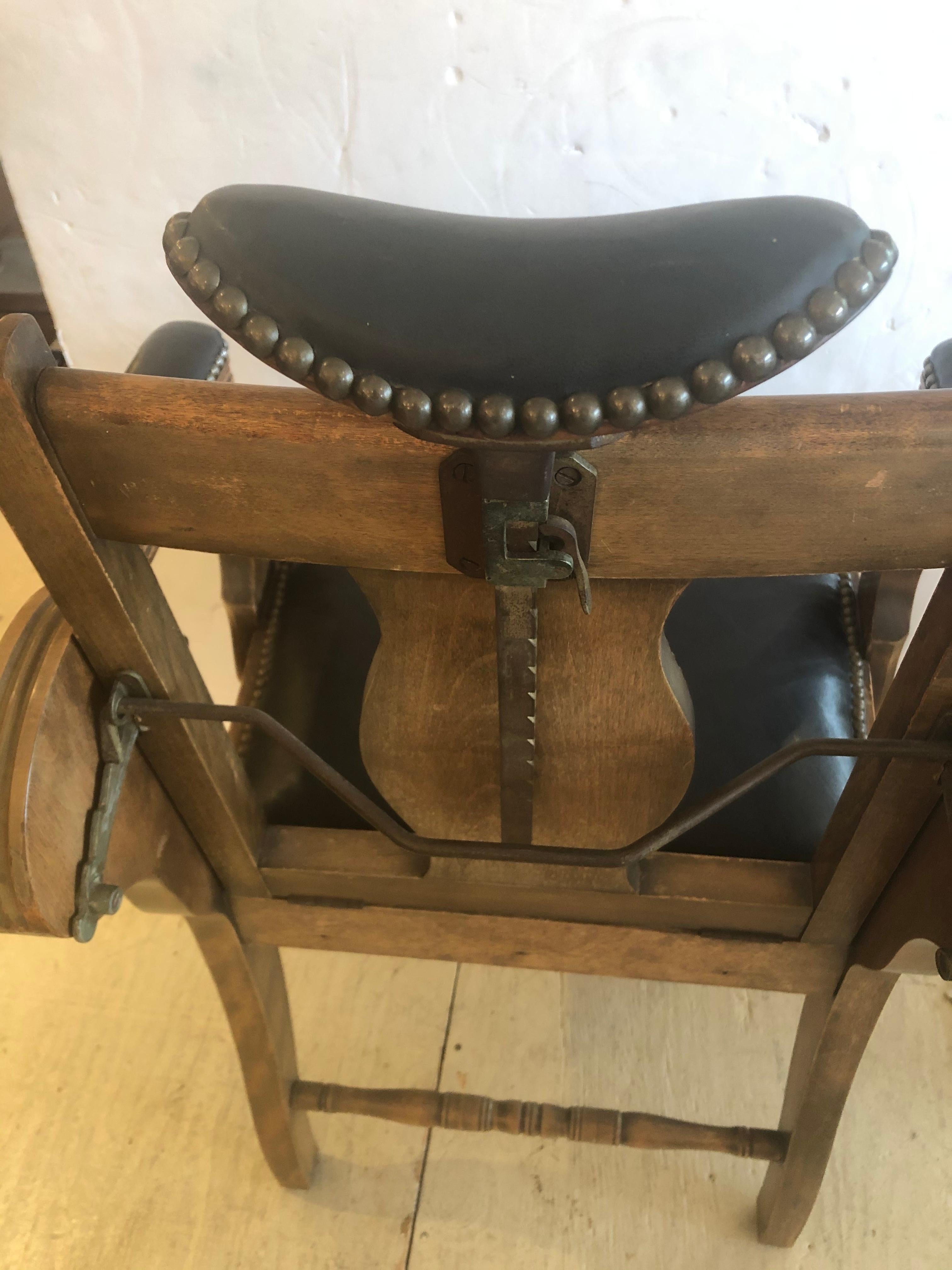 Show Stopper Antique Leather and Mahogany Dental Armchair For Sale 5