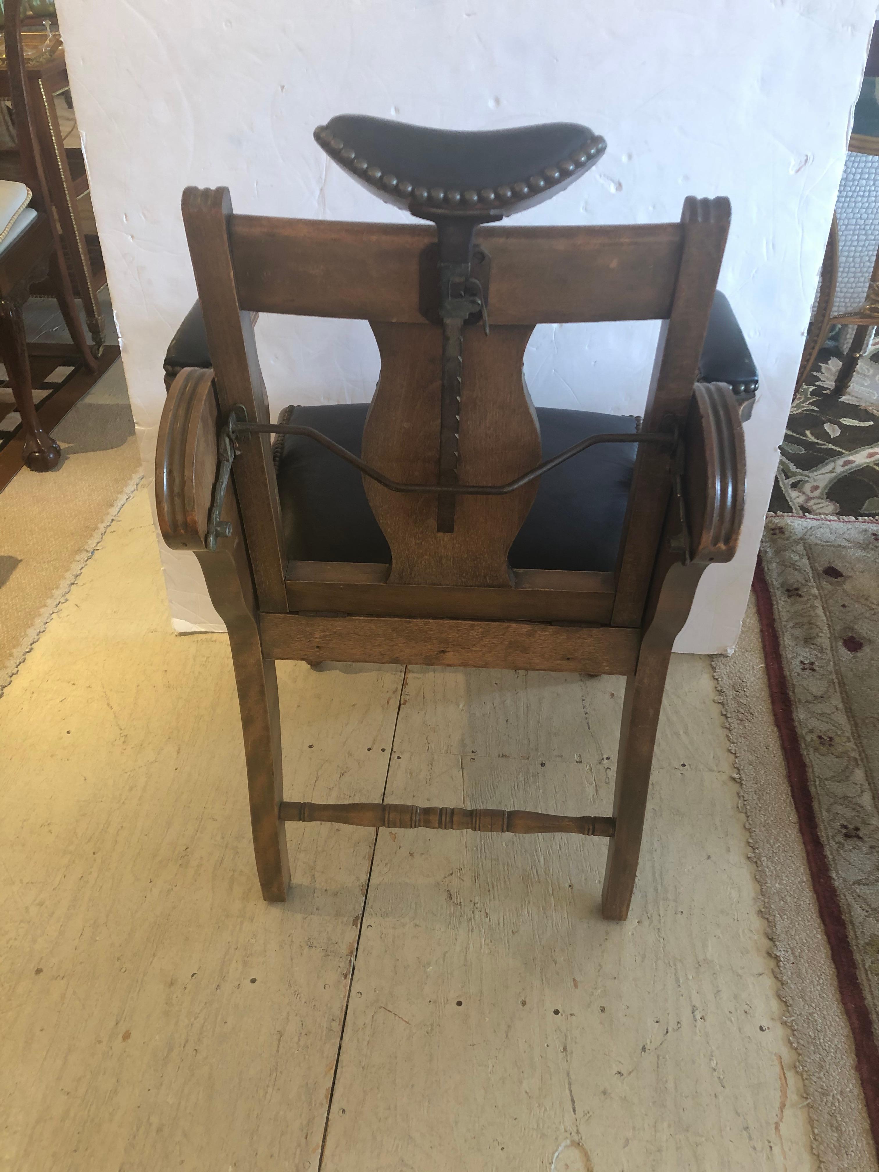 Show Stopper Antique Leather and Mahogany Dental Armchair For Sale 7