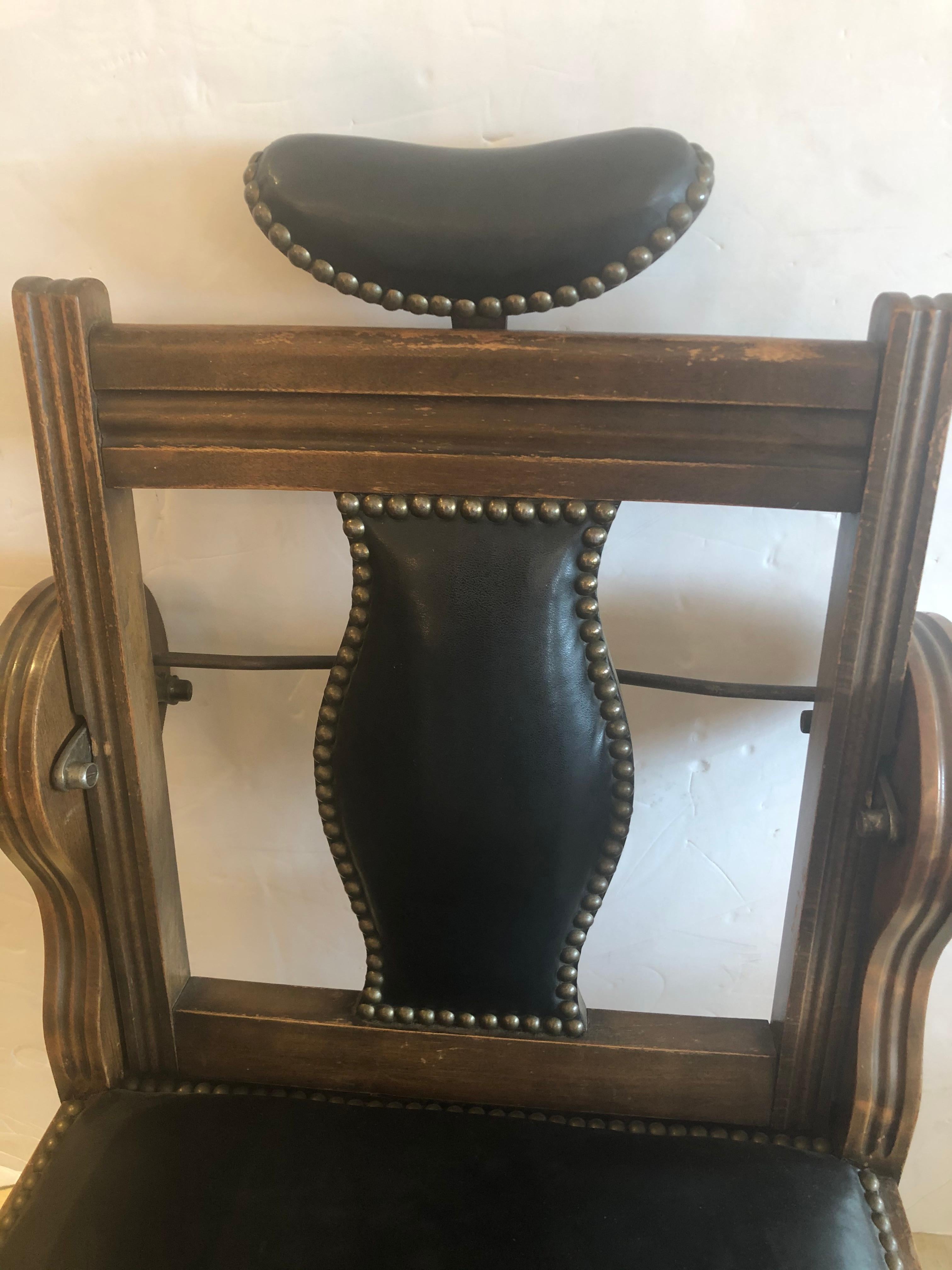 American Show Stopper Antique Leather and Mahogany Dental Armchair For Sale