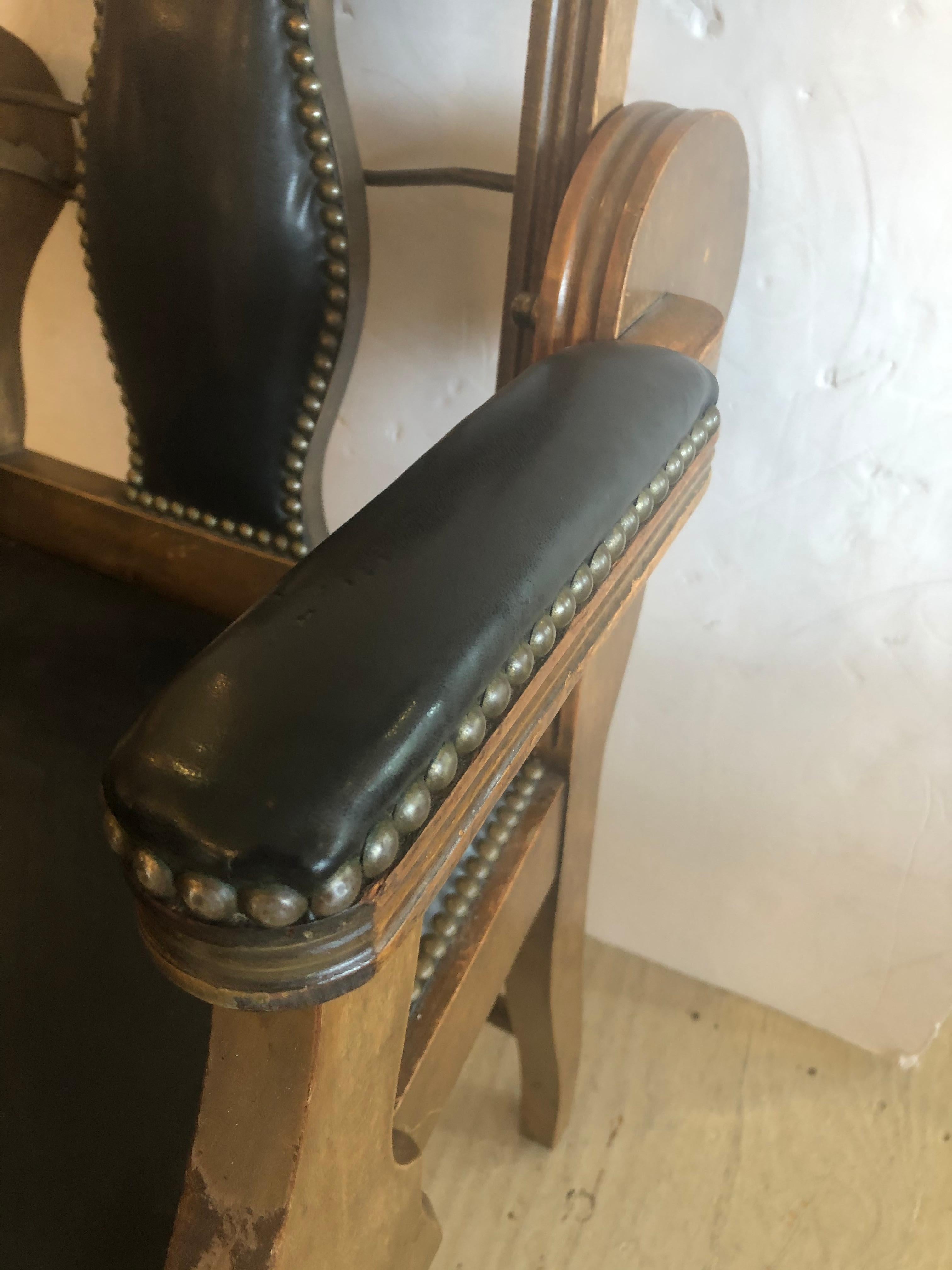 19th Century Show Stopper Antique Leather and Mahogany Dental Armchair For Sale