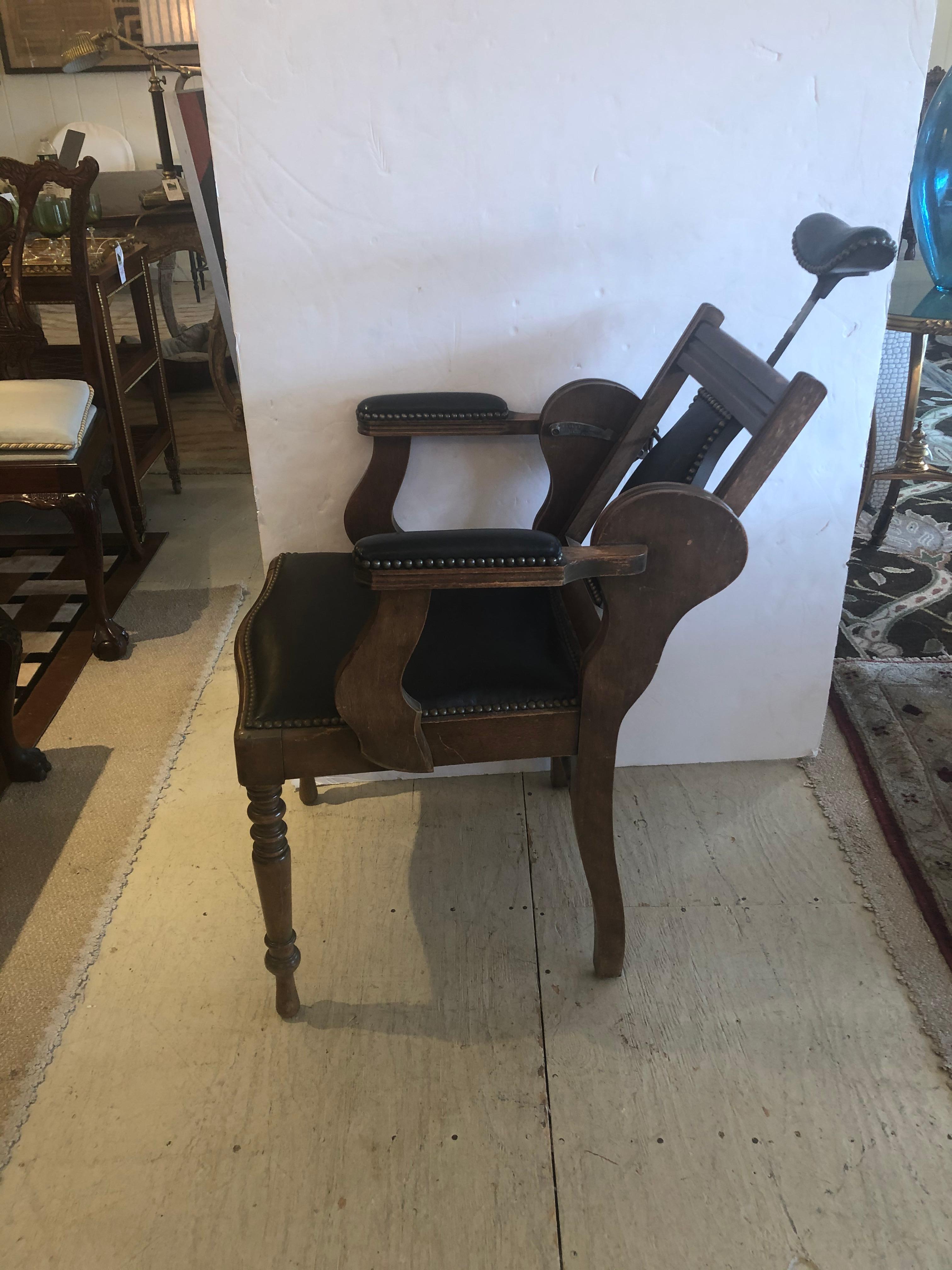 Show Stopper Antique Leather and Mahogany Dental Armchair For Sale 3