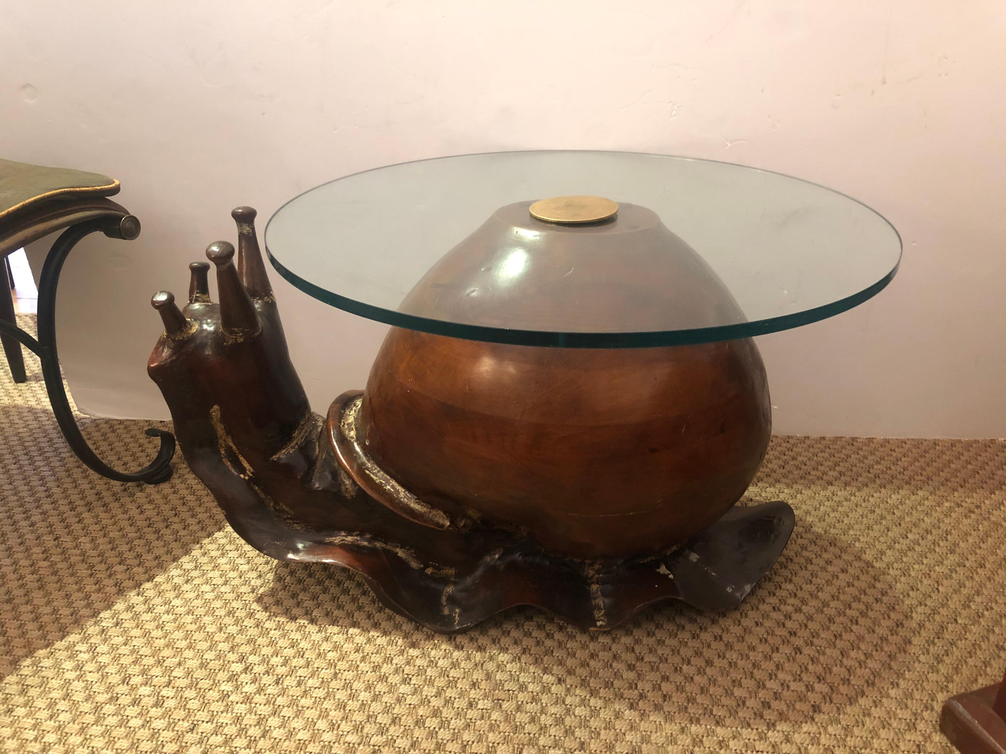 Show Stopper Carved Wood Snail Cocktail Coffee or Side Table 1
