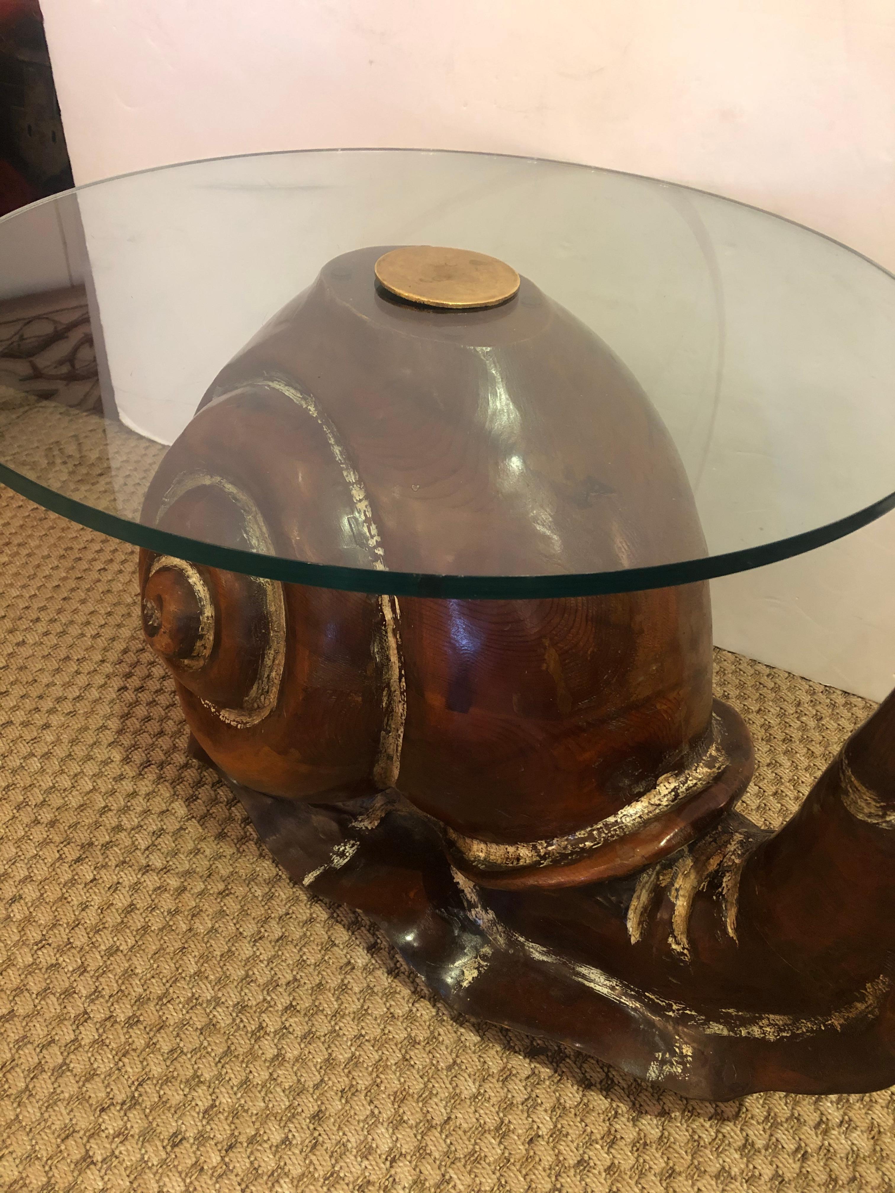 Show Stopper Carved Wood Snail Cocktail Coffee or Side Table In Good Condition In Hopewell, NJ