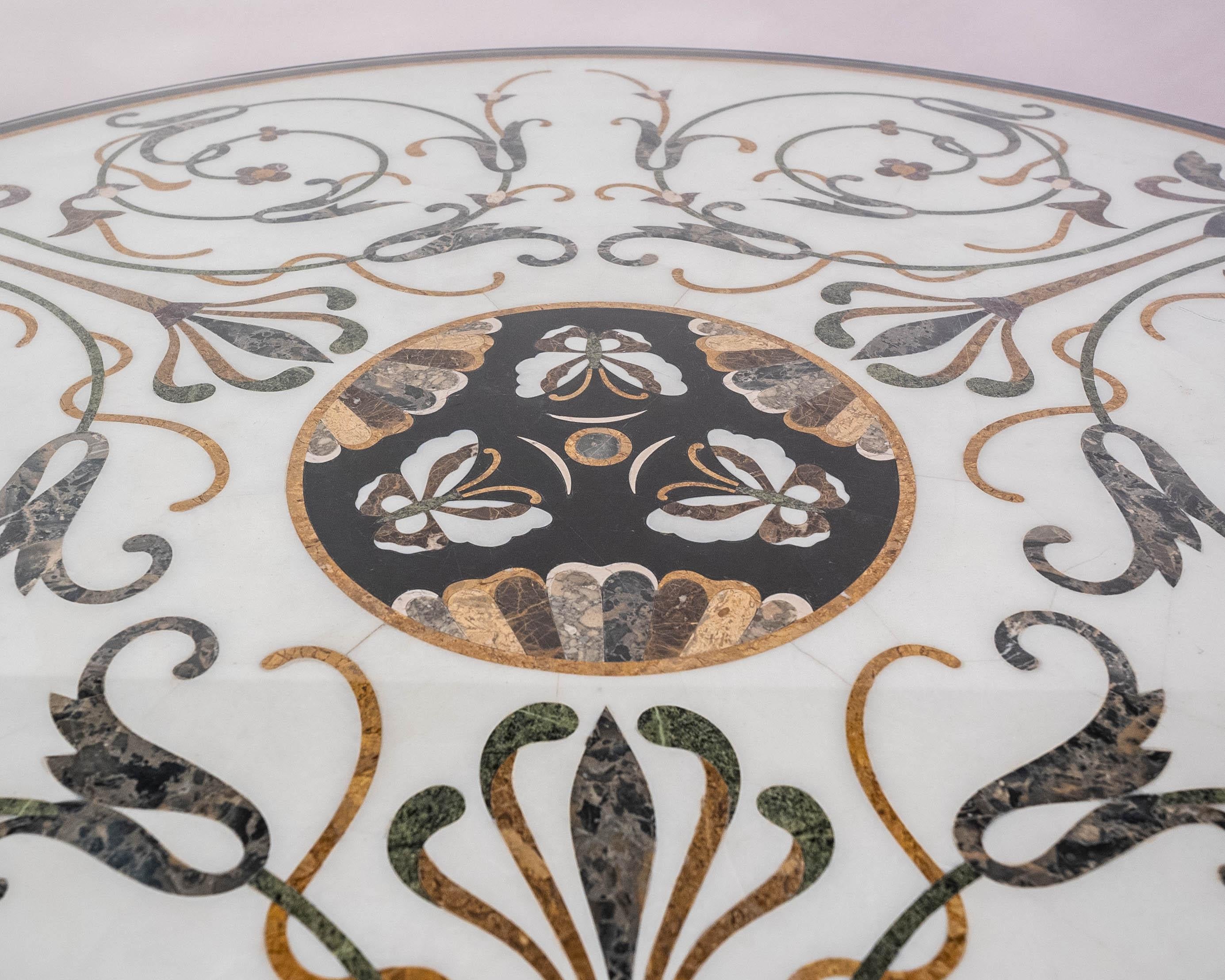 Table centrale ronde Pietra Dura de style Hollywood Regency en vente 5