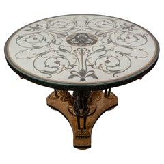 Table centrale ronde Pietra Dura de style Hollywood Regency
