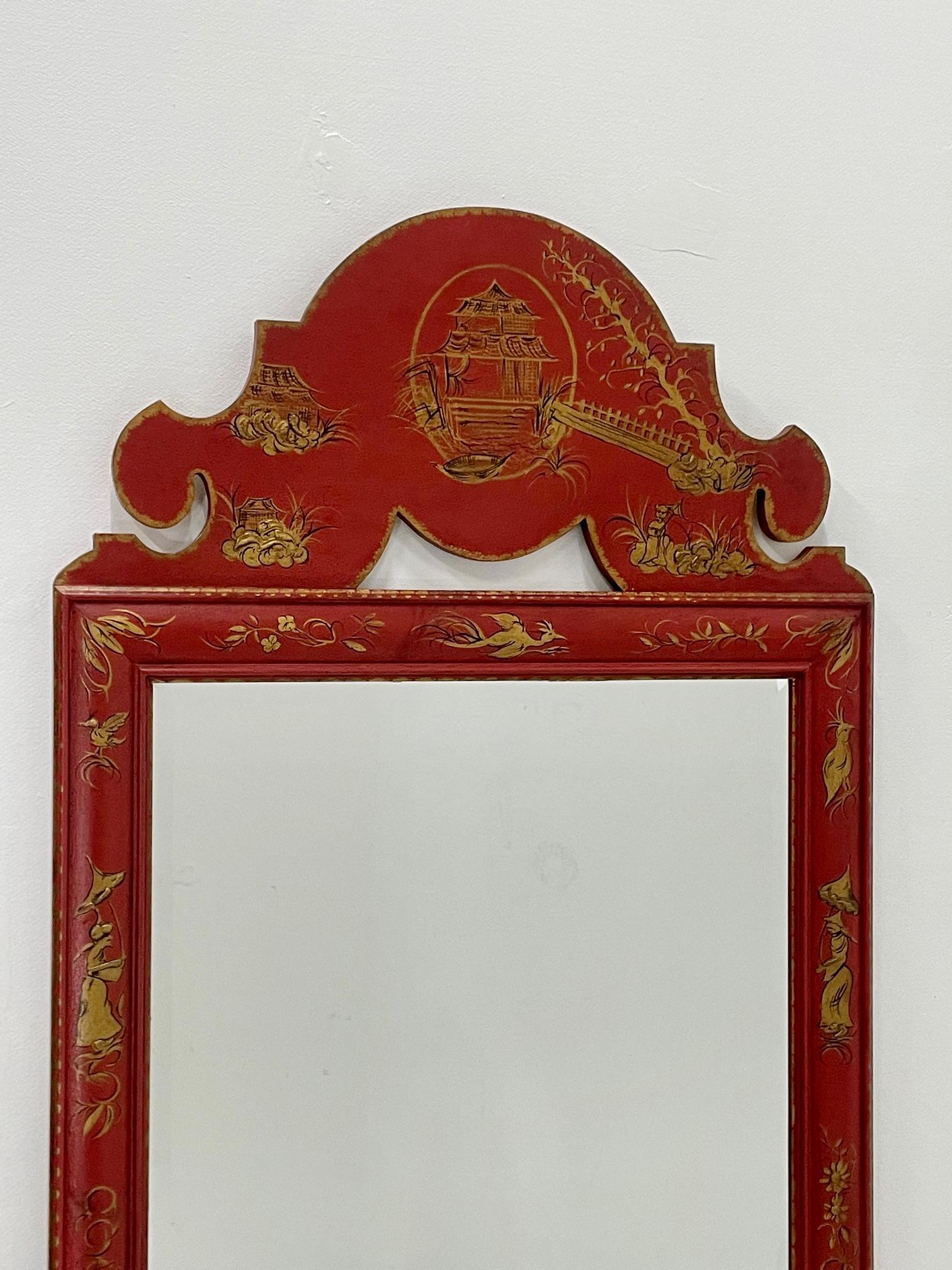 Miroir Chinoiserie Lucky Red avec décoration dorée en vente 3