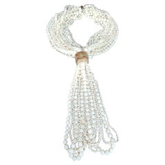 Show Stopper Mehrreihige Perle geschnitzter Quarz Silber Statement Vintage Halskette