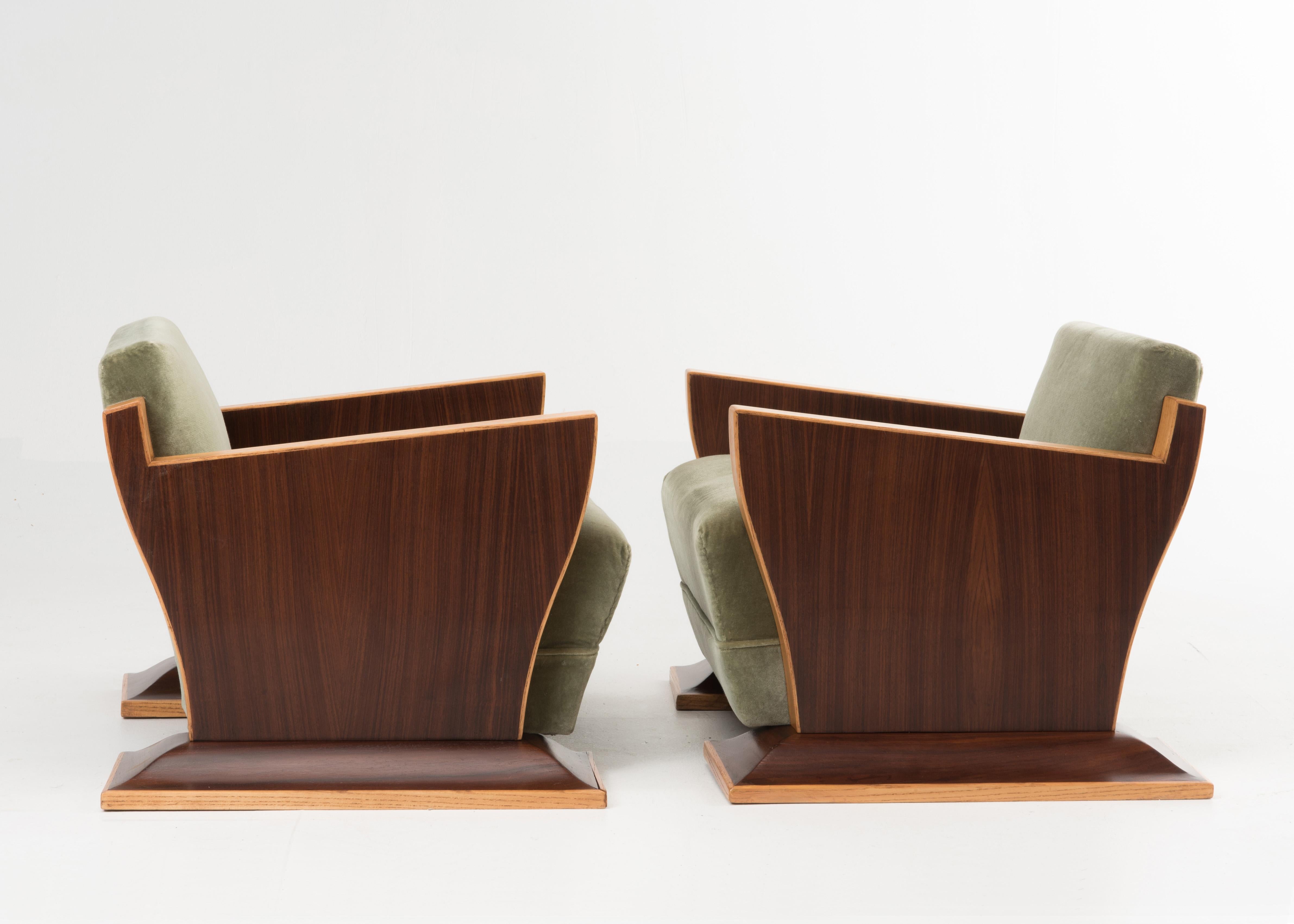 Veneer Show Stopper Pair of French Art Deco Club Chairs