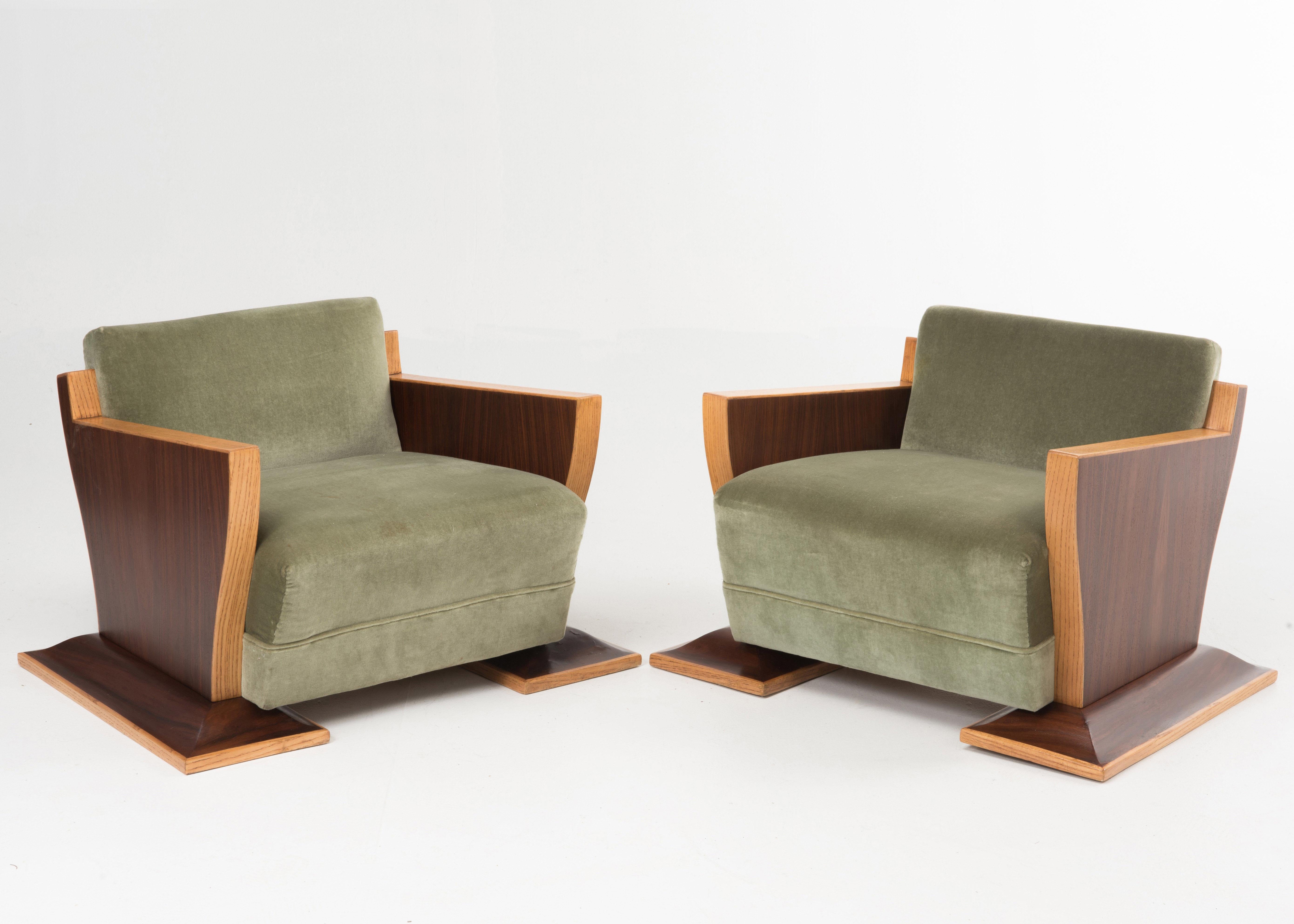 Mid-20th Century Show Stopper Pair of French Art Deco Club Chairs