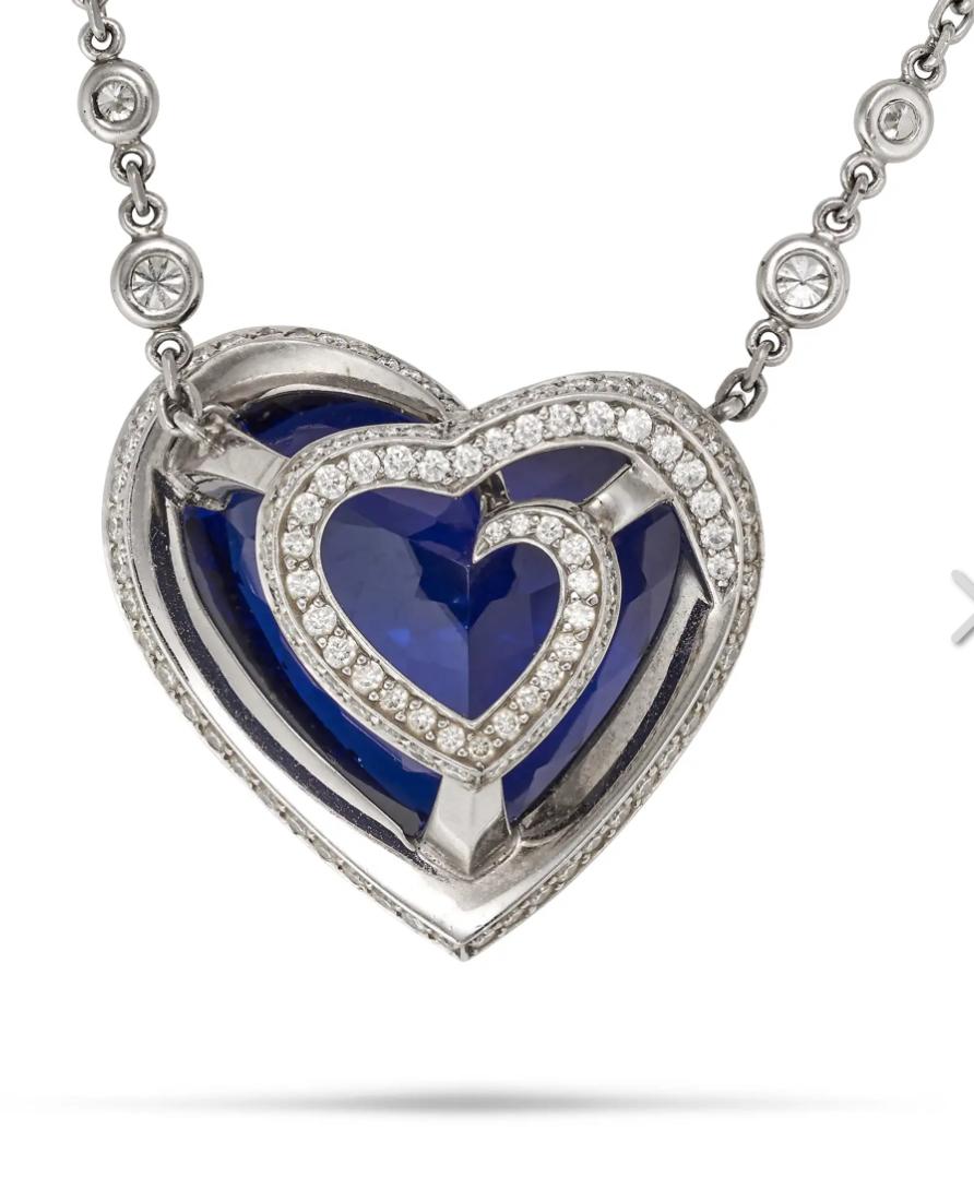 Heart Cut SHOW STOPPING 31.9ct TANZANITE AND DIAMOND NECKLACE BY BOODLES For Sale