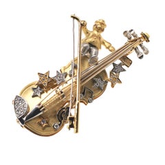 Show Yamagata Diamond Violin Brooch in Platinum and 18 Karat Gold