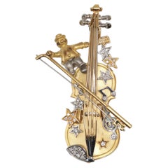 Show Yamagata Diamond Violin Brooch in Platinum and 18 Karat Gold