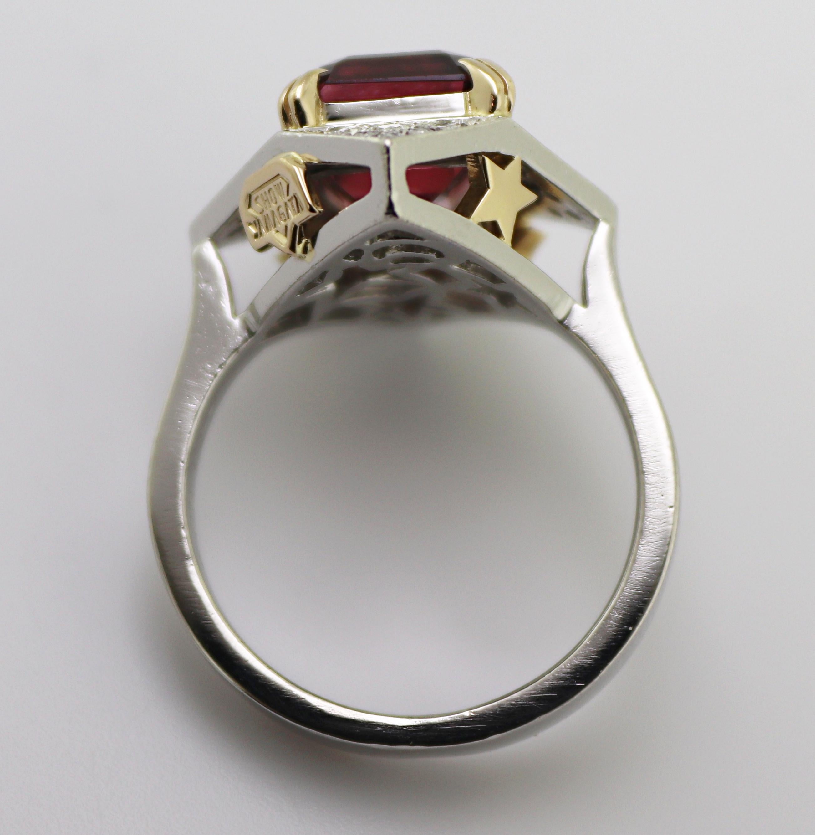 Show Yamagata Ring aus Platin und Gelbgold mit Turmalin, Diamant im Angebot 1