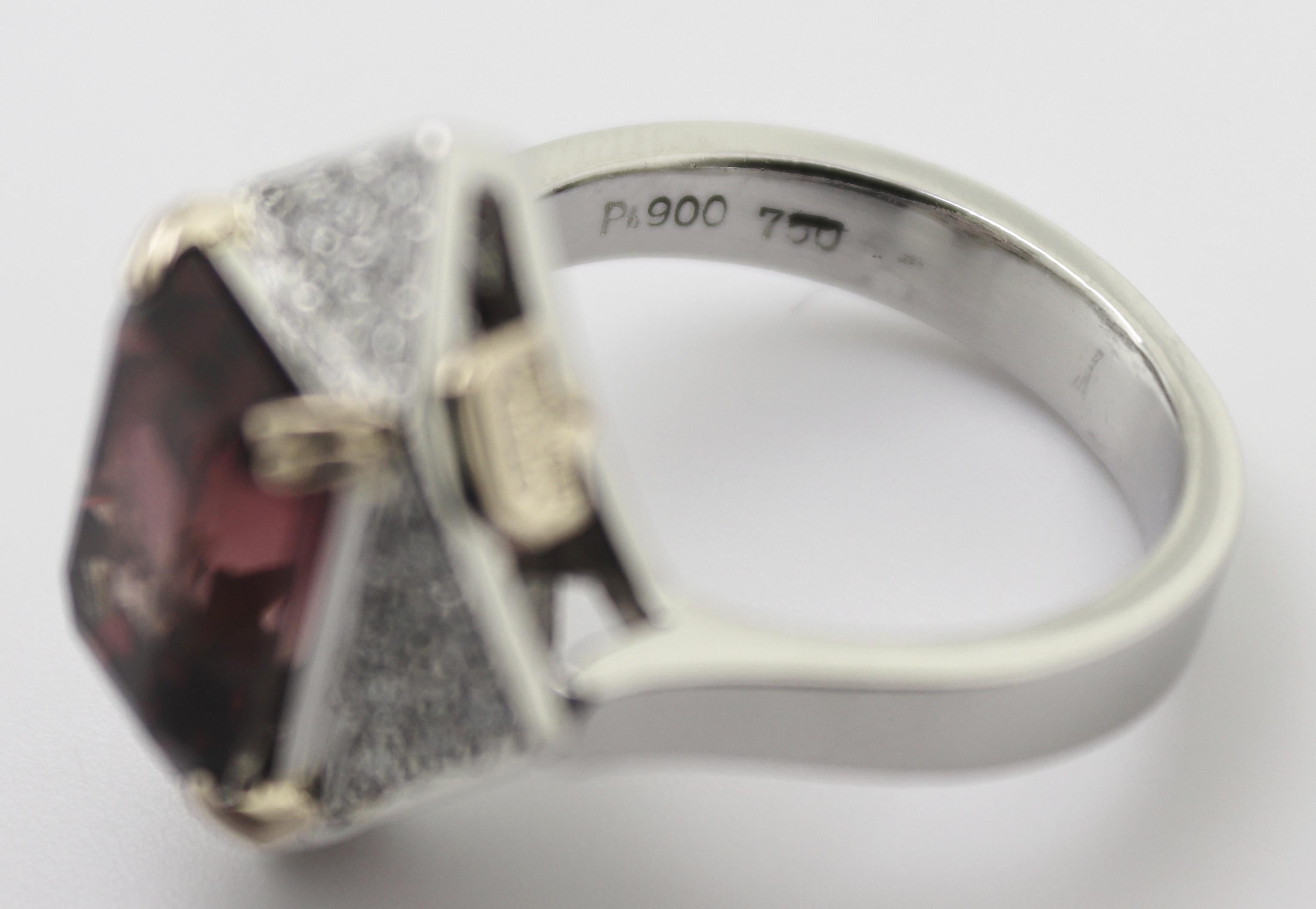 Show Yamagata Ring aus Platin und Gelbgold mit Turmalin, Diamant im Angebot 2