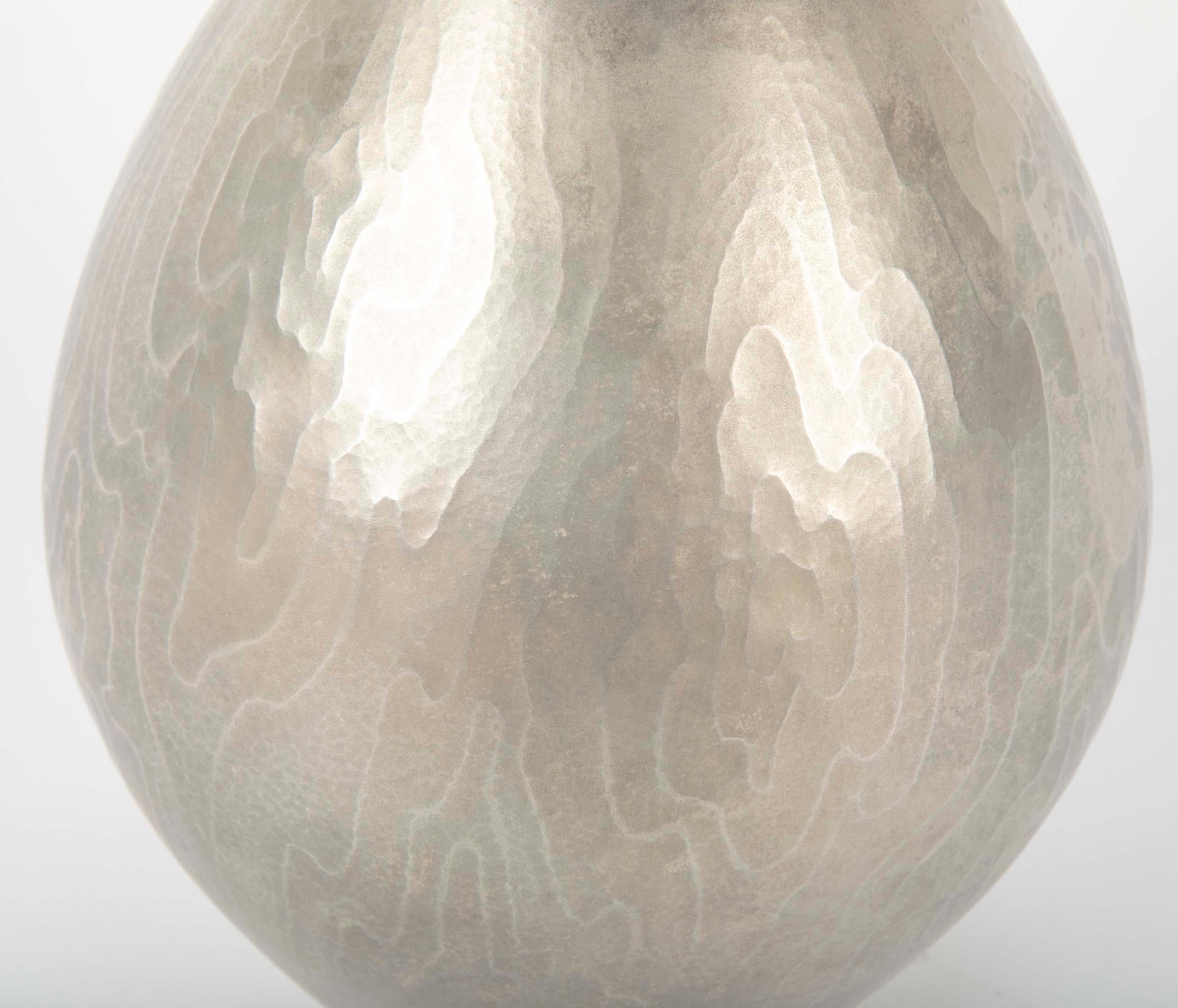 Repoussé Showa Hammered and Folded Japanese Silver Vase