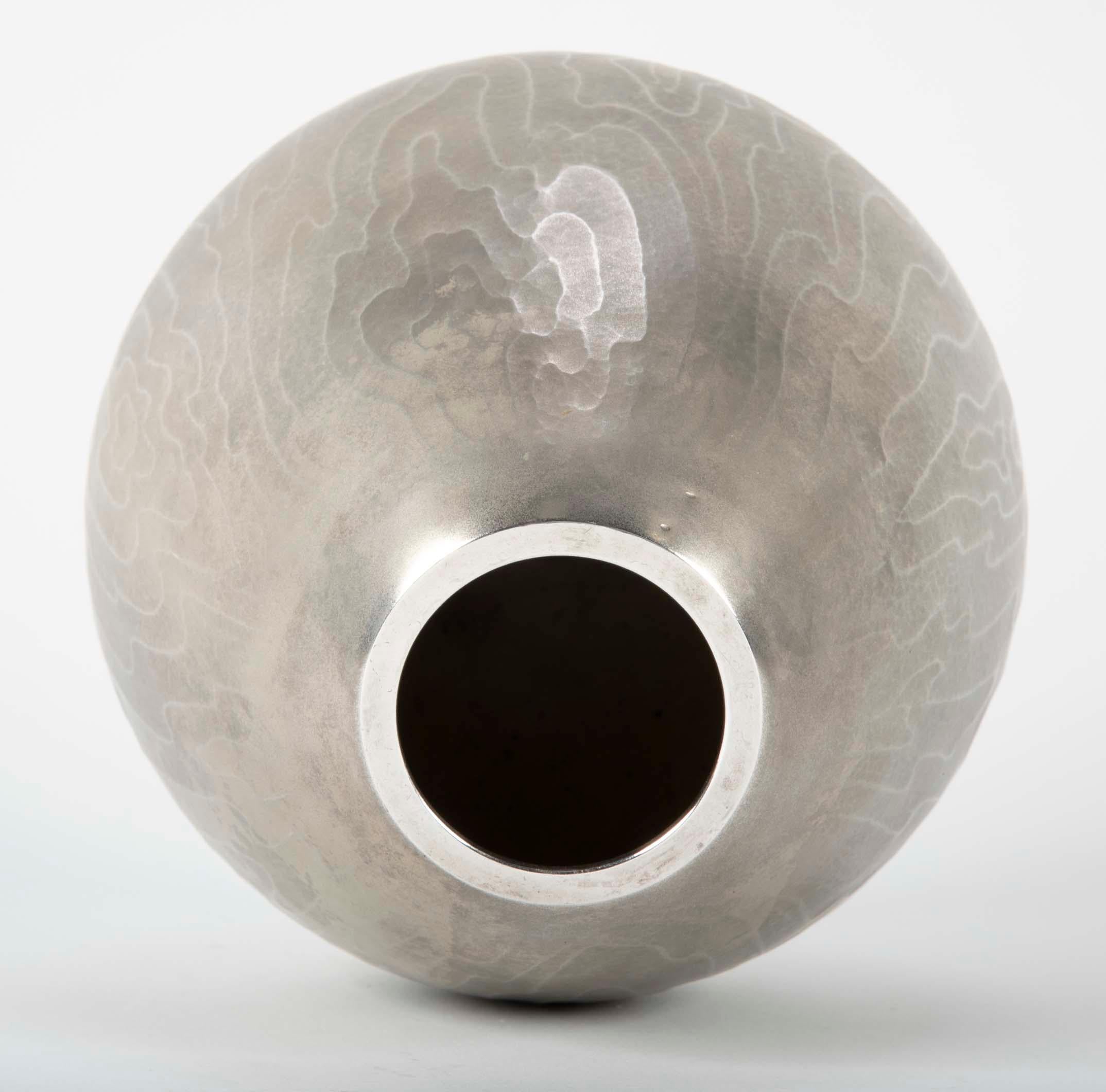 Mid-20th Century Showa Hammered and Folded Japanese Silver Vase