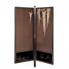 Showa Period Four Fold Embroidered Screen