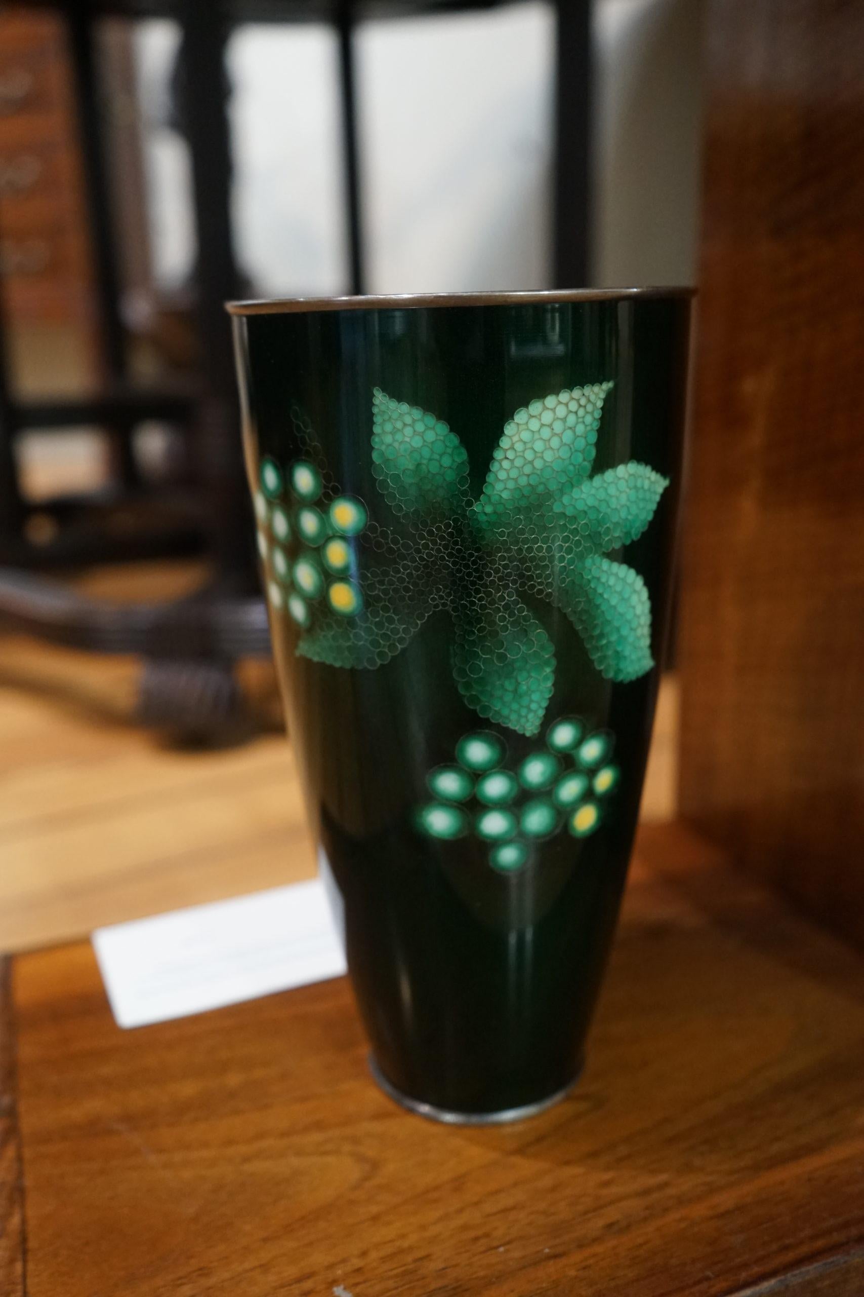 Ceramic Showa Period Green Gin-Bari Trumpet Vase by Ando For Sale