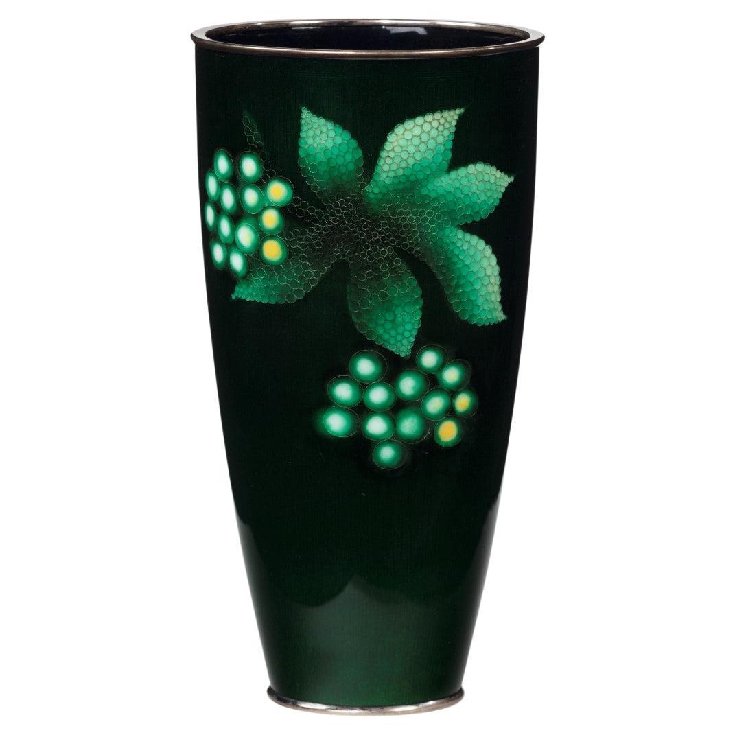 Showa Period Green Gin-Bari Trumpet Vase by Ando For Sale