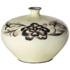 Vintage Showa Period Grey and Cream Cloisonné Vase