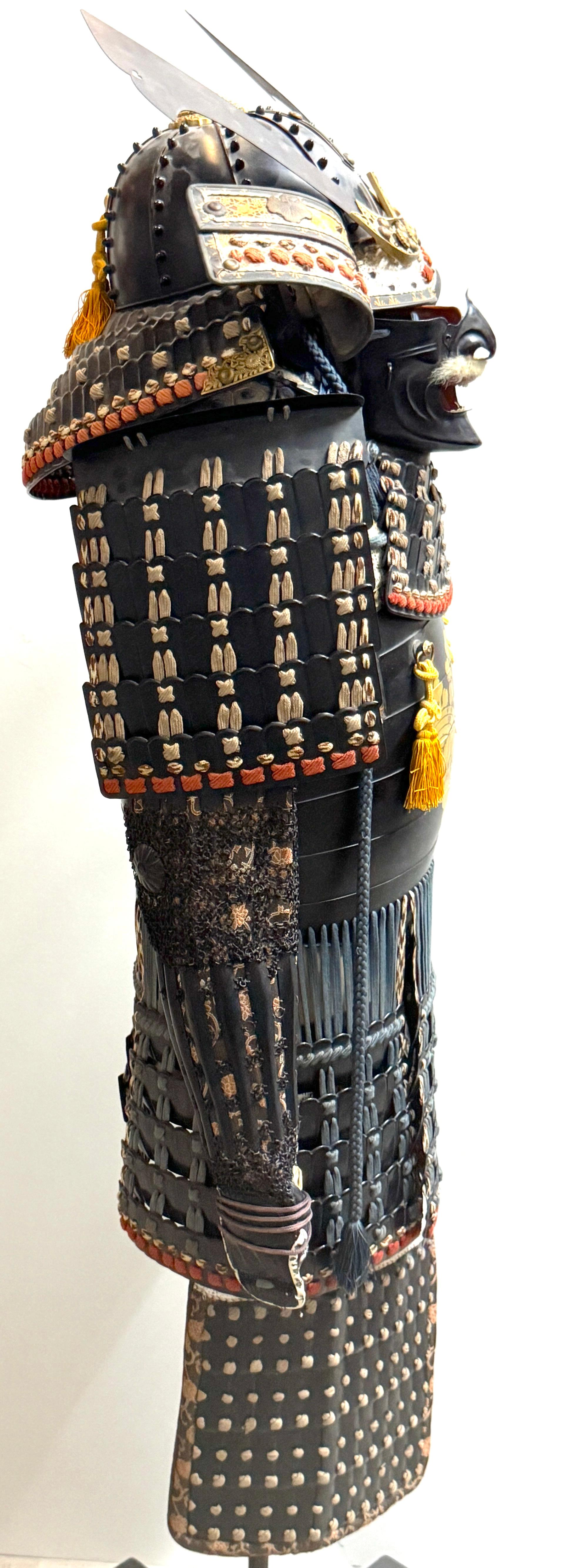 Metal Showa-Period Japanese Samurai Armor (Yoroi), with Paulownia Crest, Post-WWII For Sale