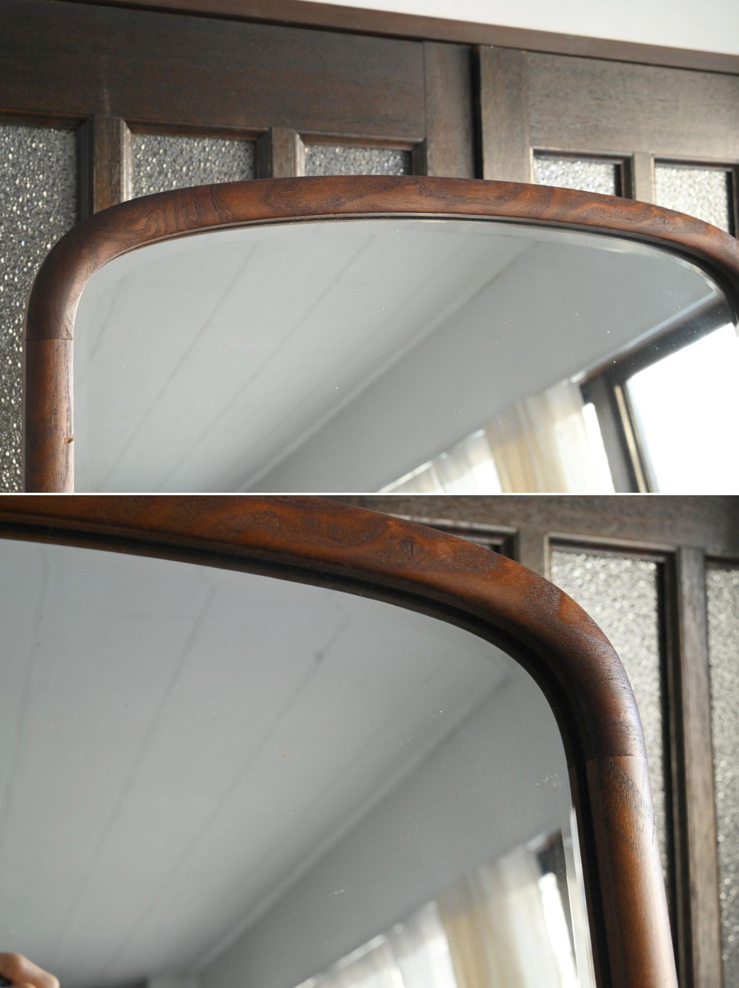 Showa Period Japanese Wooden Stand Mirror / Mulberry Veneer Full-Length Mirror in vendita 6