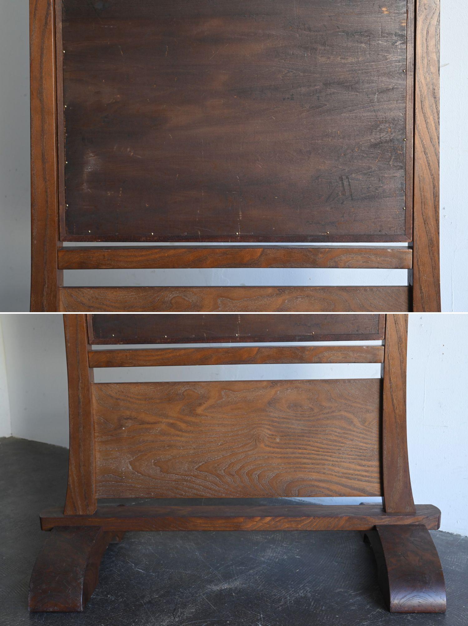 Showa Period Japanese Wooden Stand Mirror / Mulberry Veneer Full-Length Mirror in vendita 9